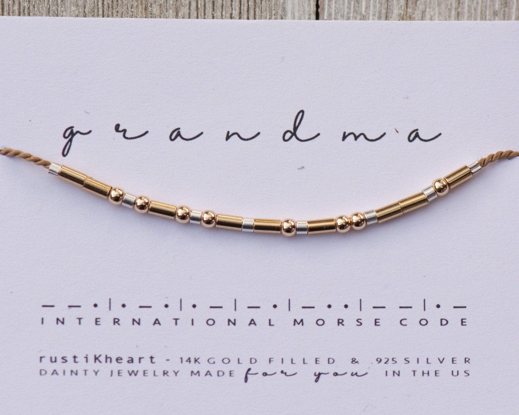 Grandma Morse Code Bracelet - Dainty 14K Gold & Silver Jewelry by Olivia Cactus