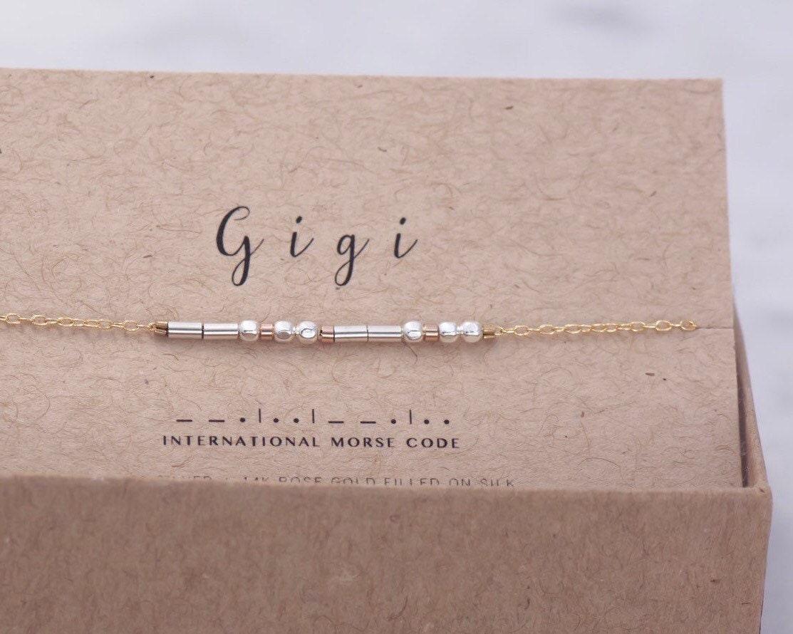 Grandma Morse Code Bracelet - Dainty 14K Gold & Silver Jewelry by Olivia Cactus