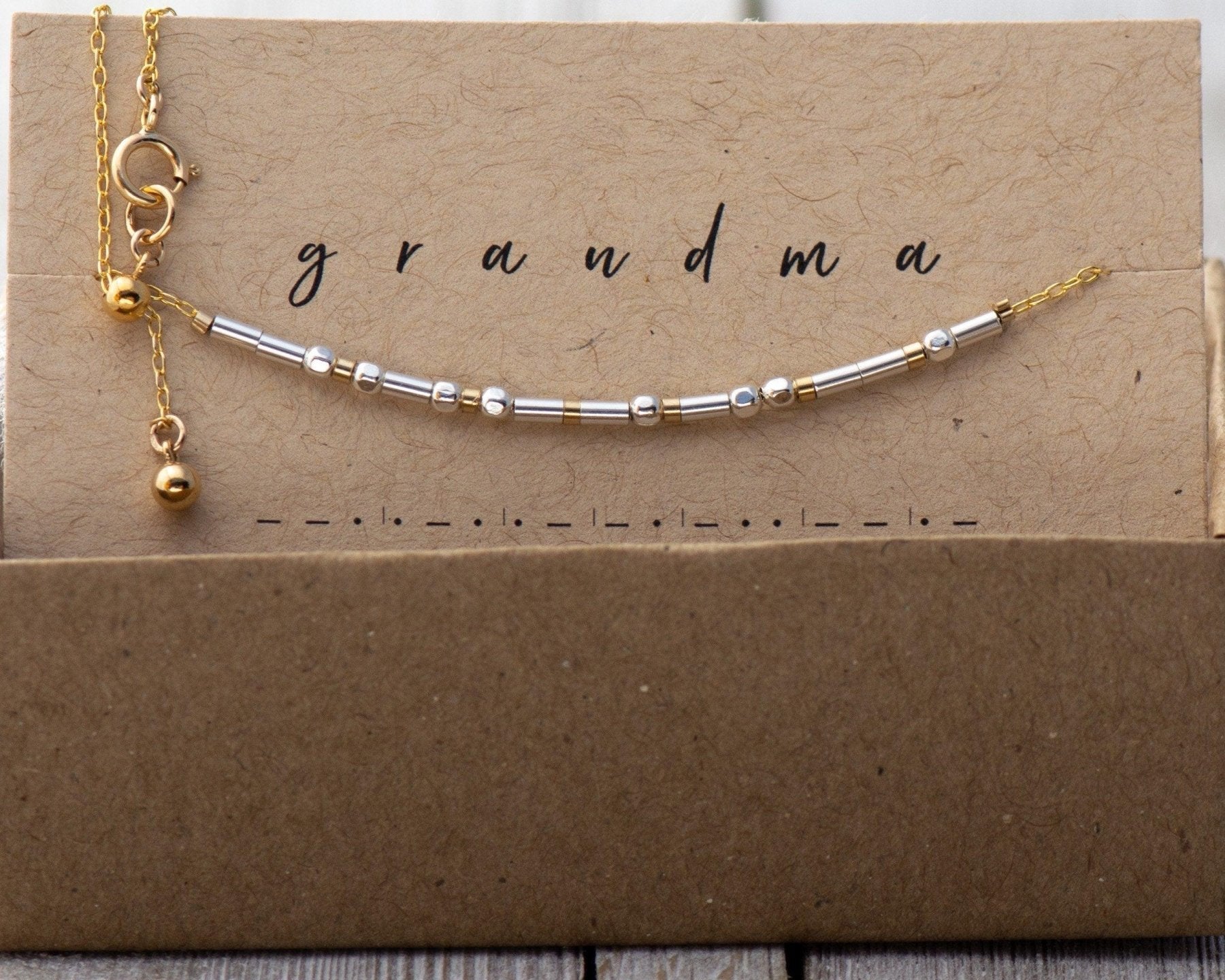 Grandma Morse Code Bracelet - Dainty 14K Gold & Silver Jewelry by Olivia Cactus