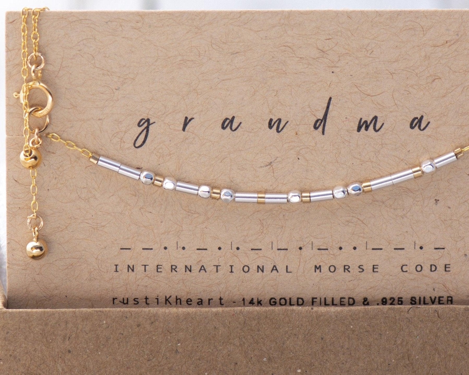 Grandma Morse Code Bracelet - Dainty 14K Gold & Silver Jewelry by Olivia Cactus