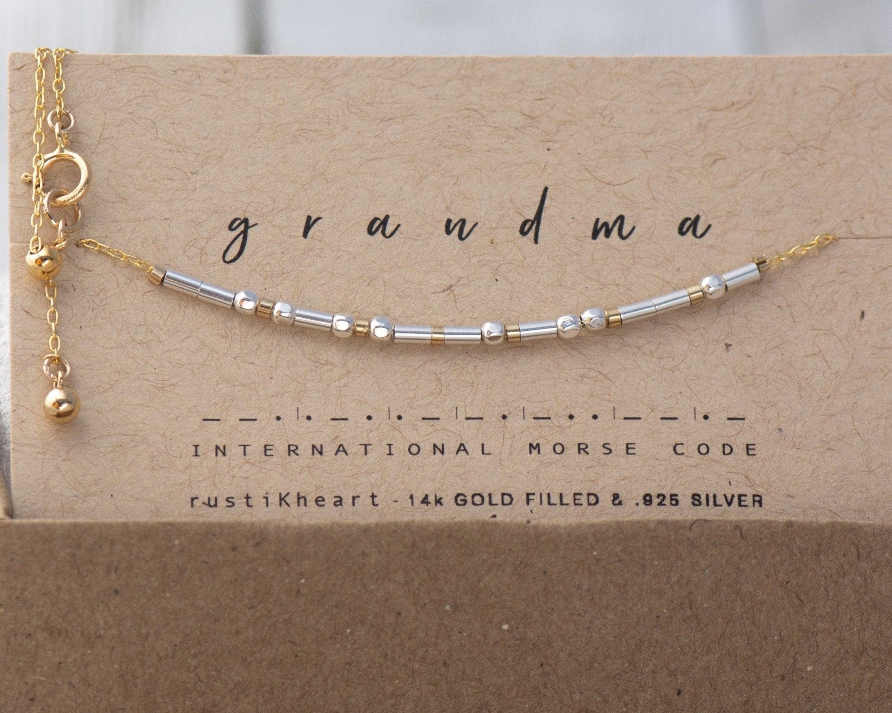 Grandma Morse Code Bracelet - Dainty 14K Gold & Silver Jewelry by Olivia Cactus