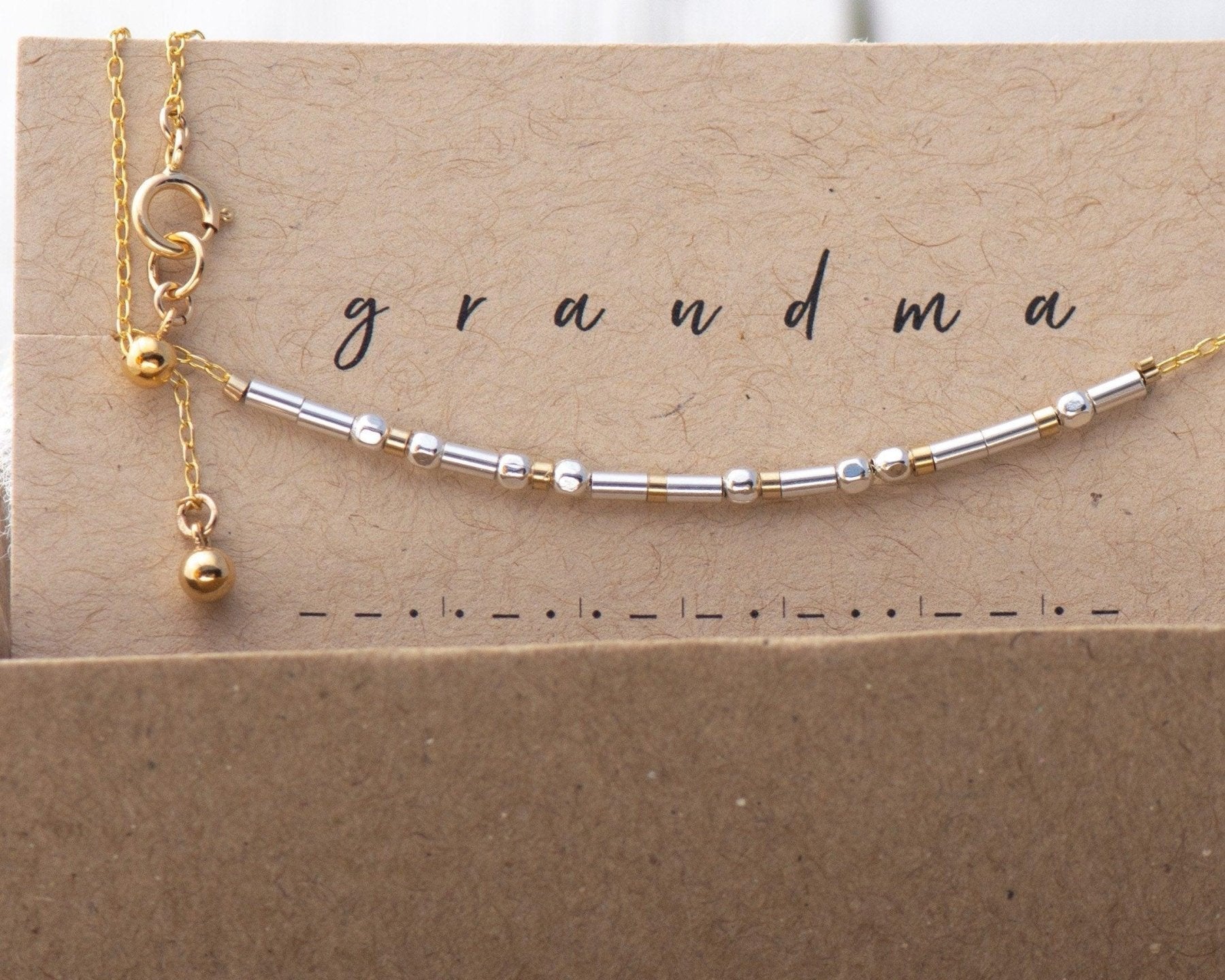 Grandma Morse Code Bracelet - Dainty 14K Gold & Silver Jewelry by Olivia Cactus