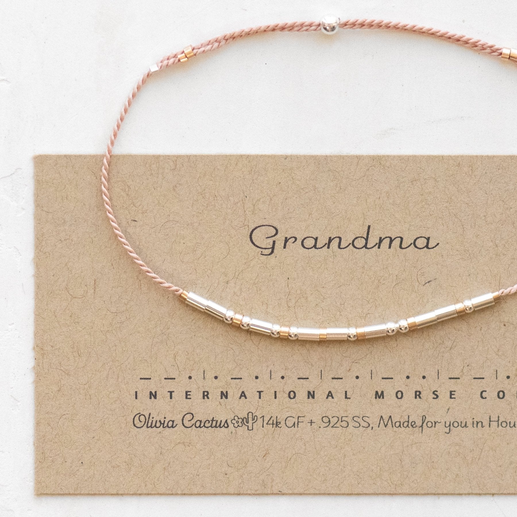 Grandma Morse Code Bracelet - Dainty 14K Gold & Silver Jewelry by Olivia Cactus