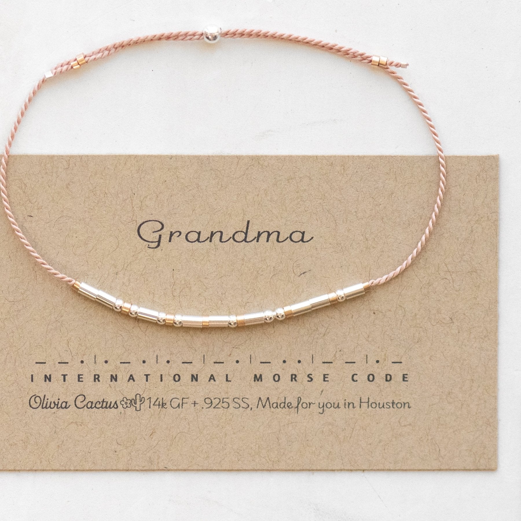 Grandma Morse Code Bracelet - Dainty 14K Gold & Silver Jewelry by Olivia Cactus