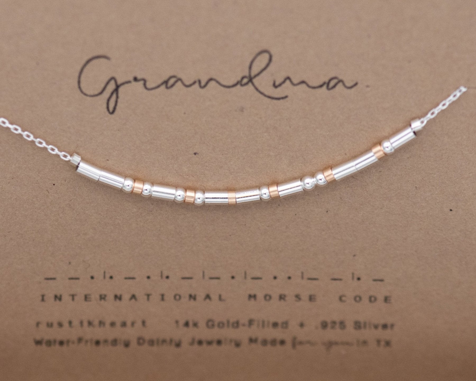 Grandma Morse Code Necklace - Dainty 14K Gold & Silver Jewelry by Olivia Cactus