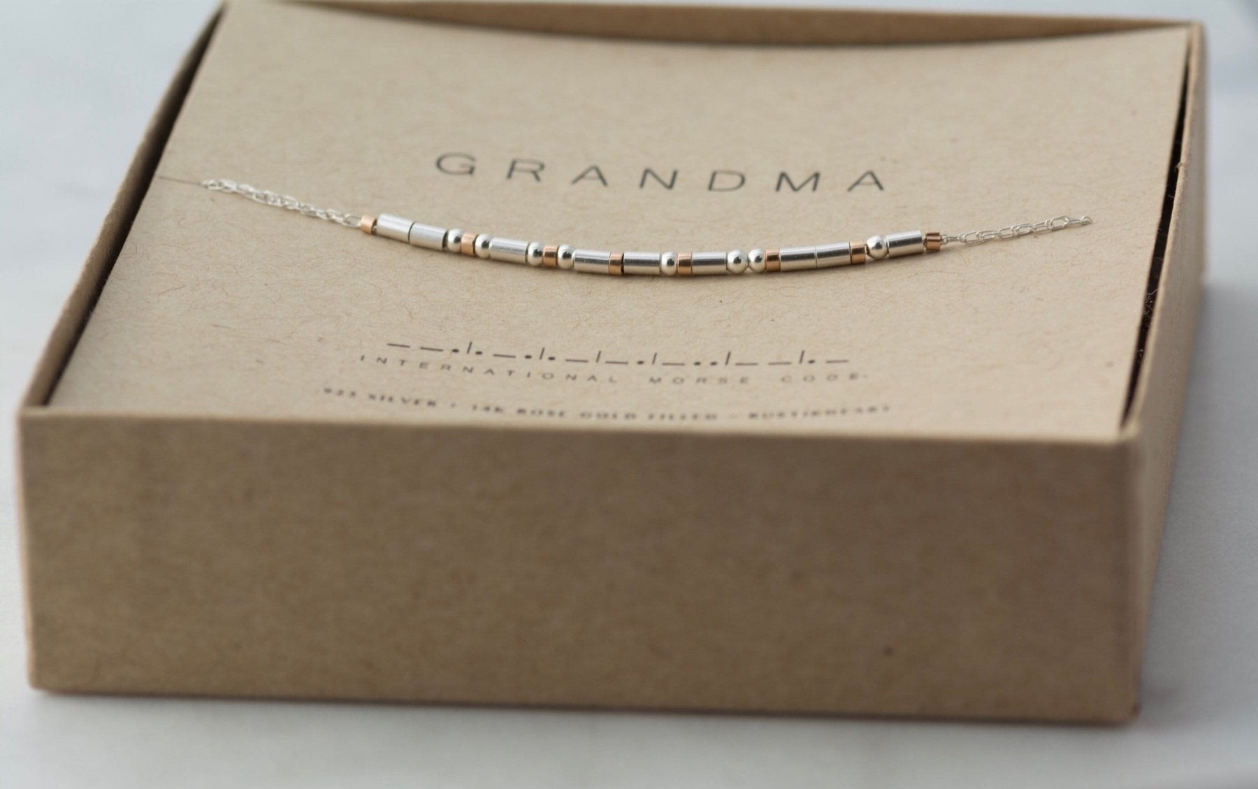 Grandma Morse Code Necklace - Dainty 14K Gold & Silver Jewelry by Olivia Cactus