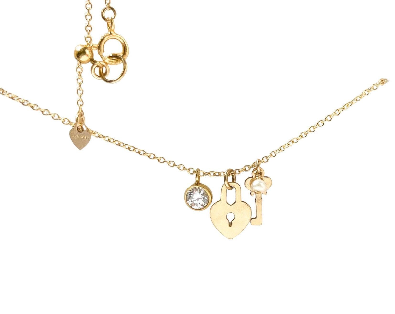 Heart and Charms Necklace - Dainty 14K Gold & Silver Jewelry by Olivia Cactus