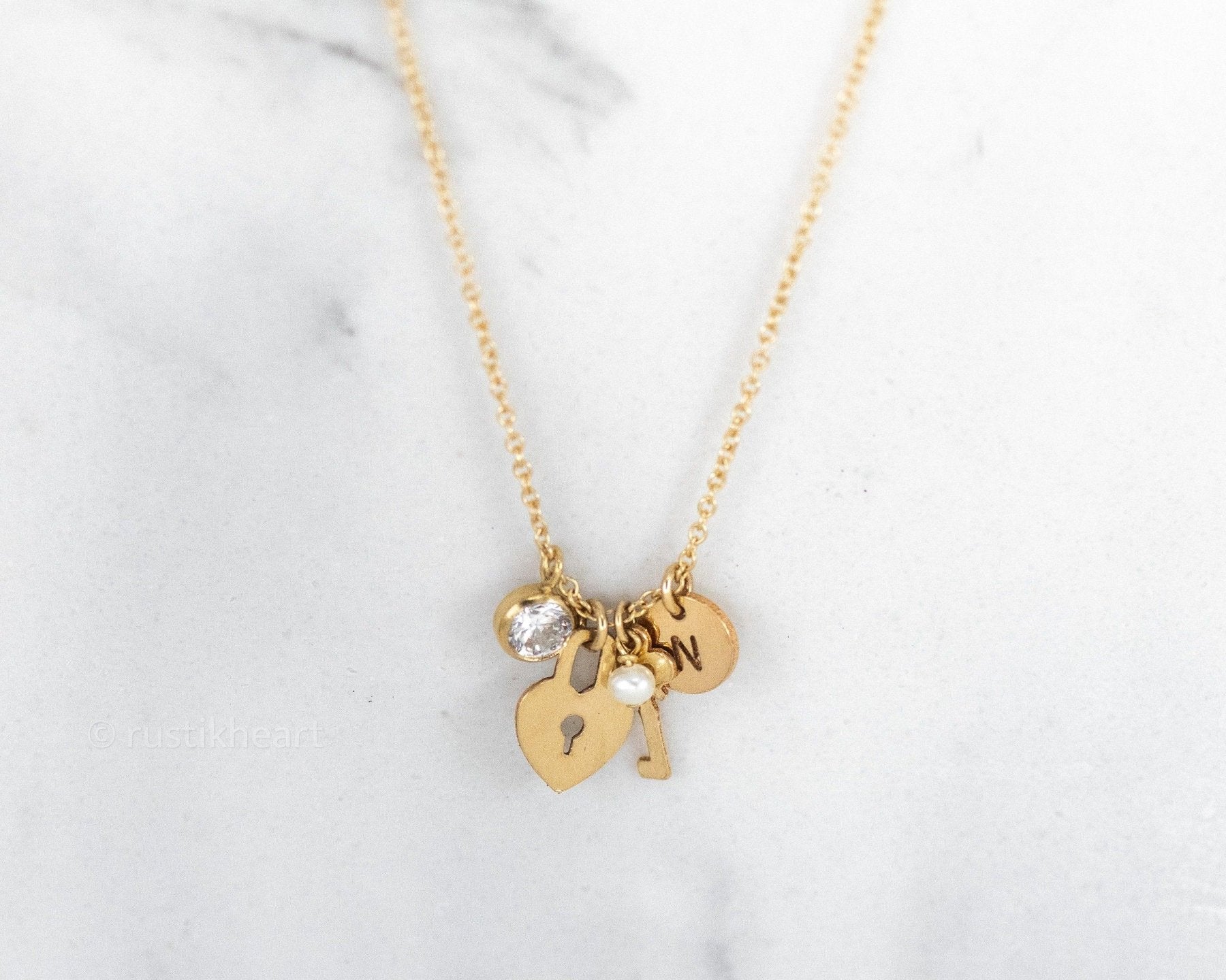 Heart and Charms Necklace - Dainty 14K Gold & Silver Jewelry by Olivia Cactus