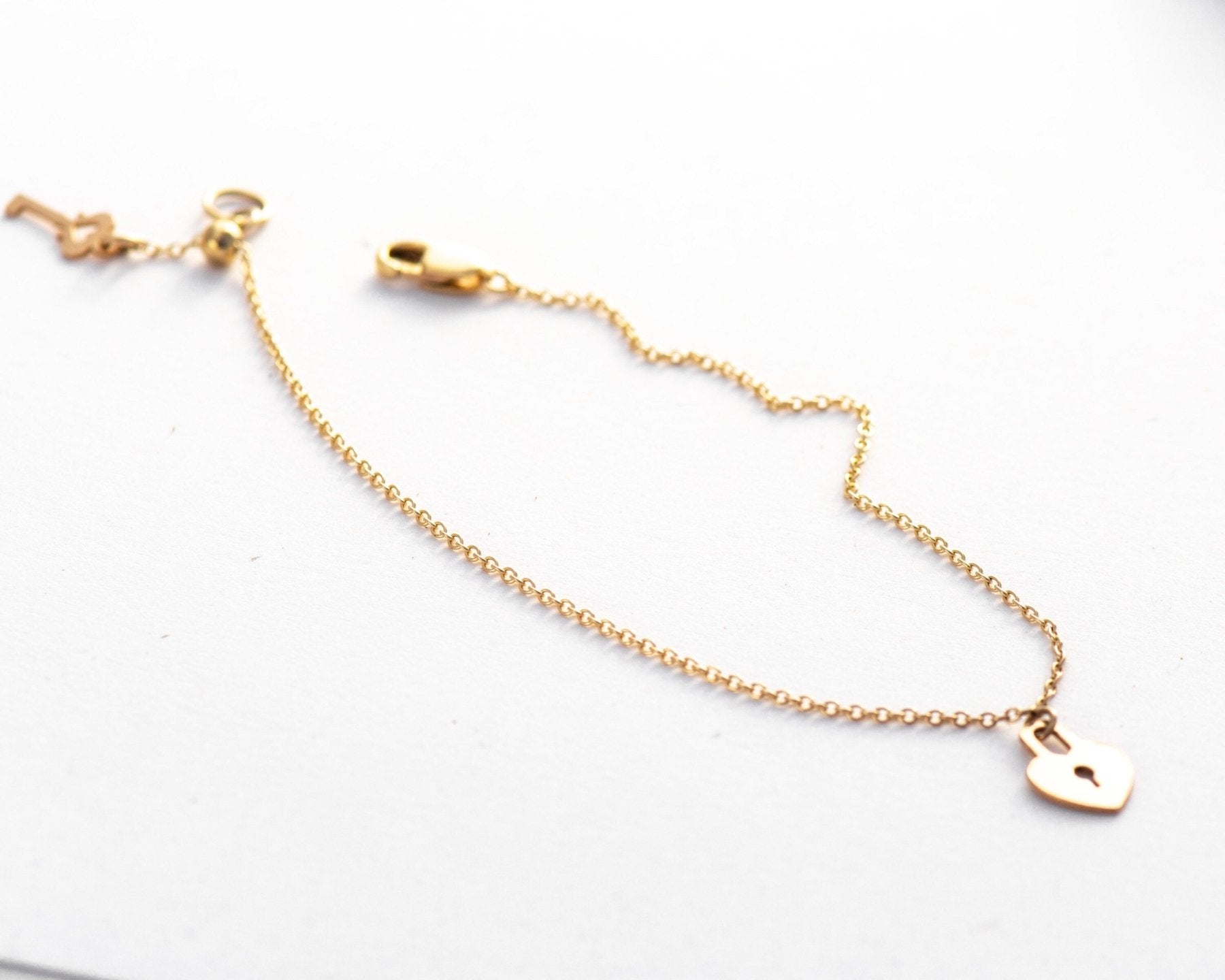 Heart Lock and Key Bracelet - Dainty 14K Gold & Silver Jewelry by Olivia Cactus