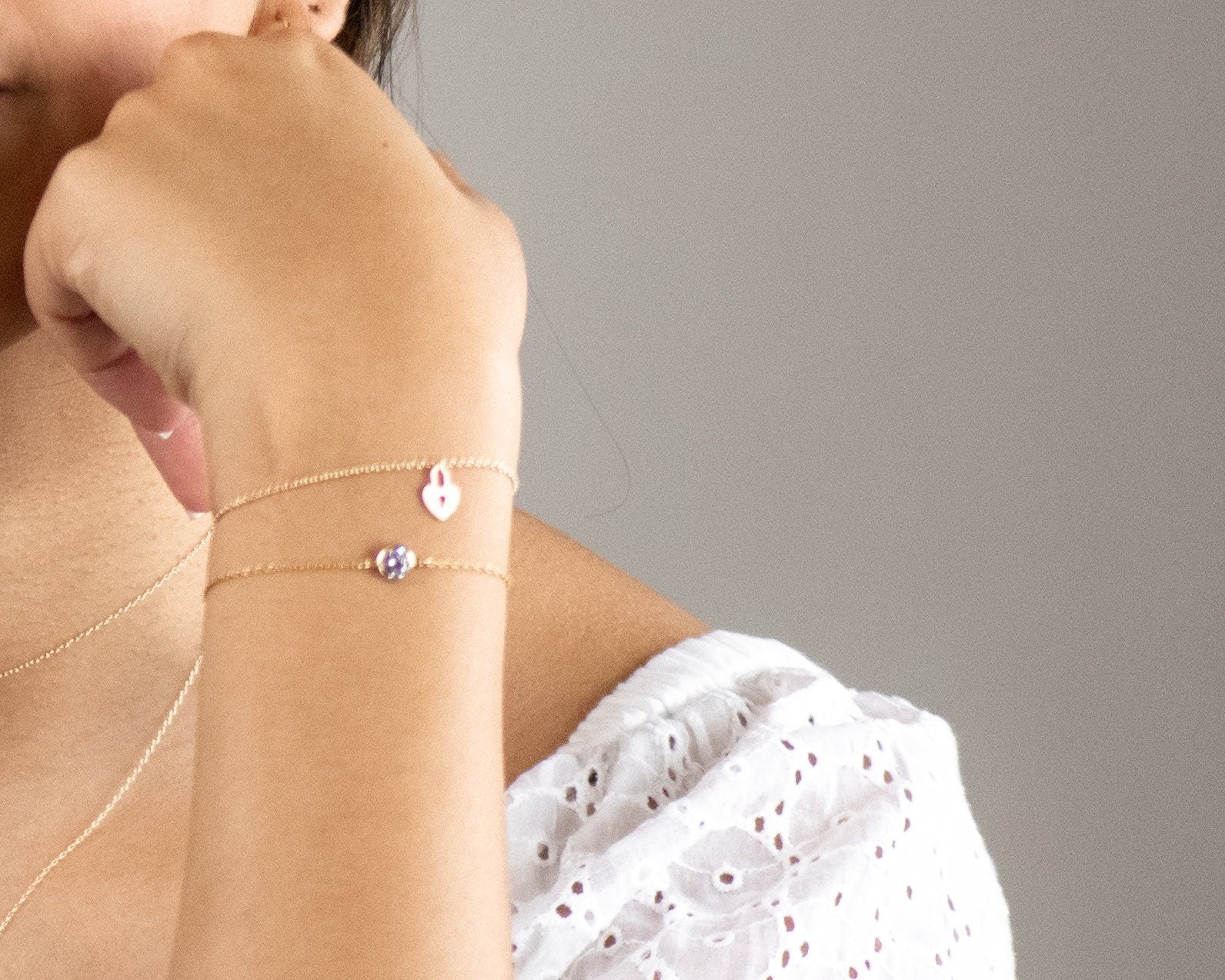 Heart Lock and Key Bracelet - Dainty 14K Gold & Silver Jewelry by Olivia Cactus