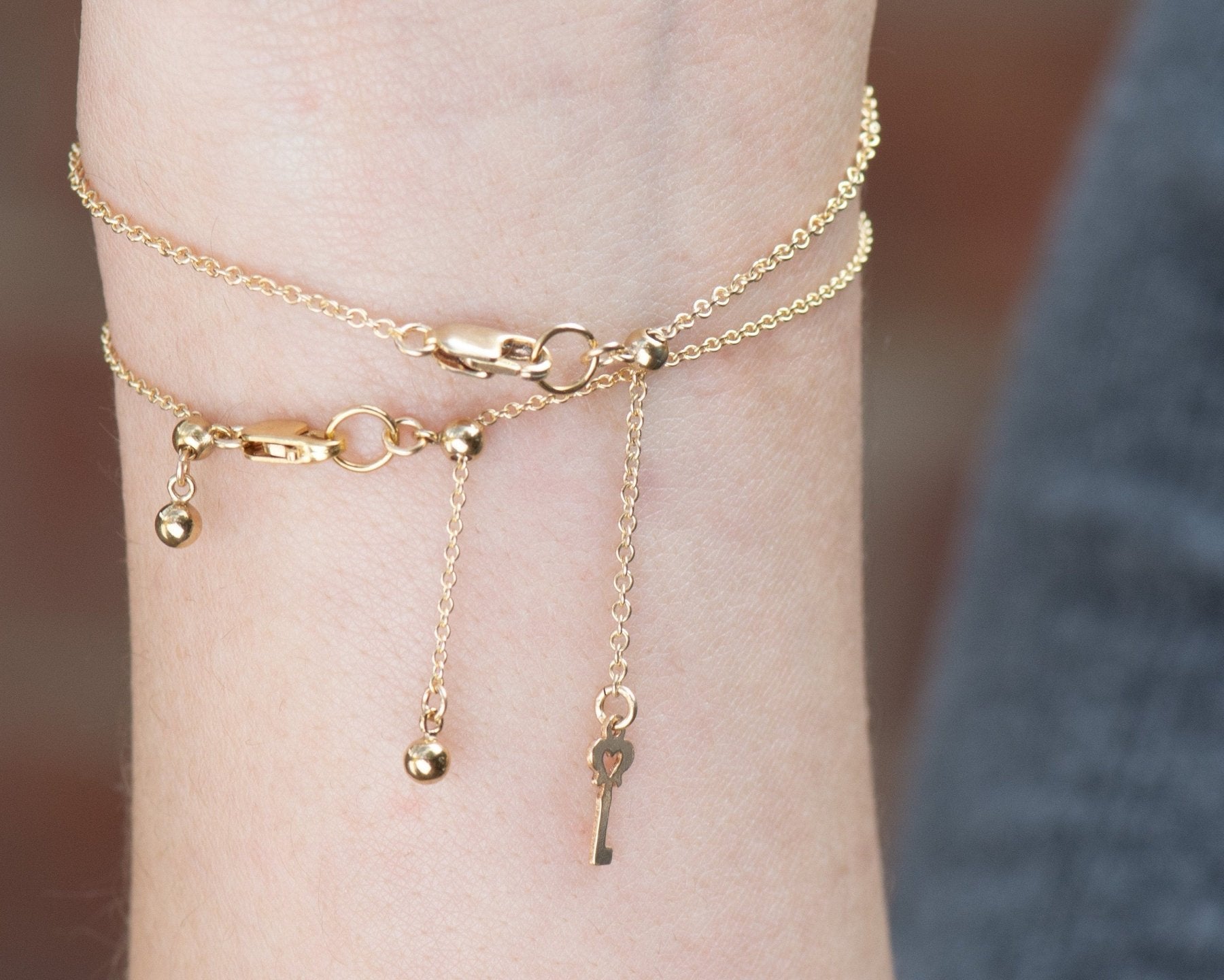 Heart Lock and Key Bracelet - Dainty 14K Gold & Silver Jewelry by Olivia Cactus