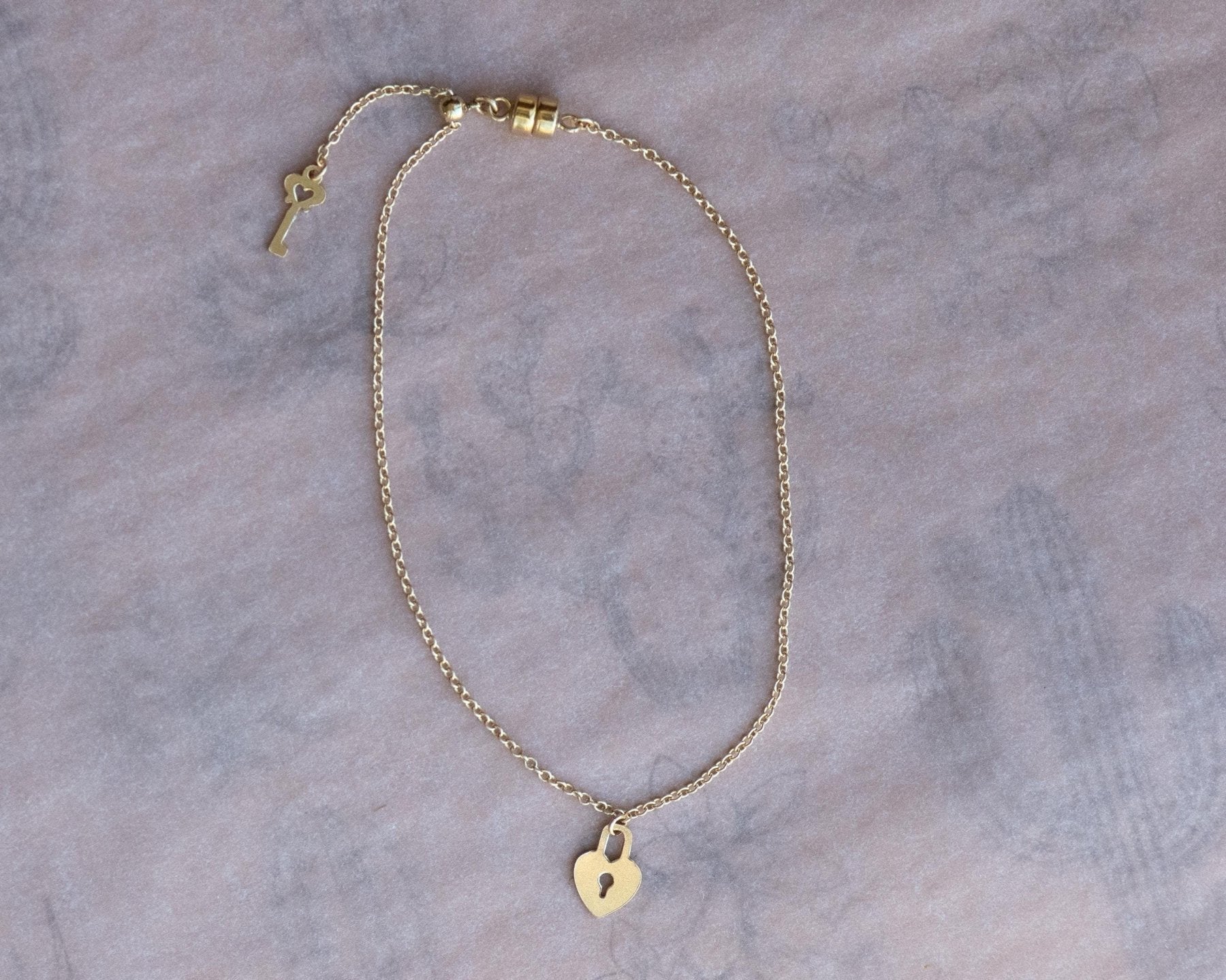 Heart Lock and Key Bracelet - Dainty 14K Gold & Silver Jewelry by Olivia Cactus