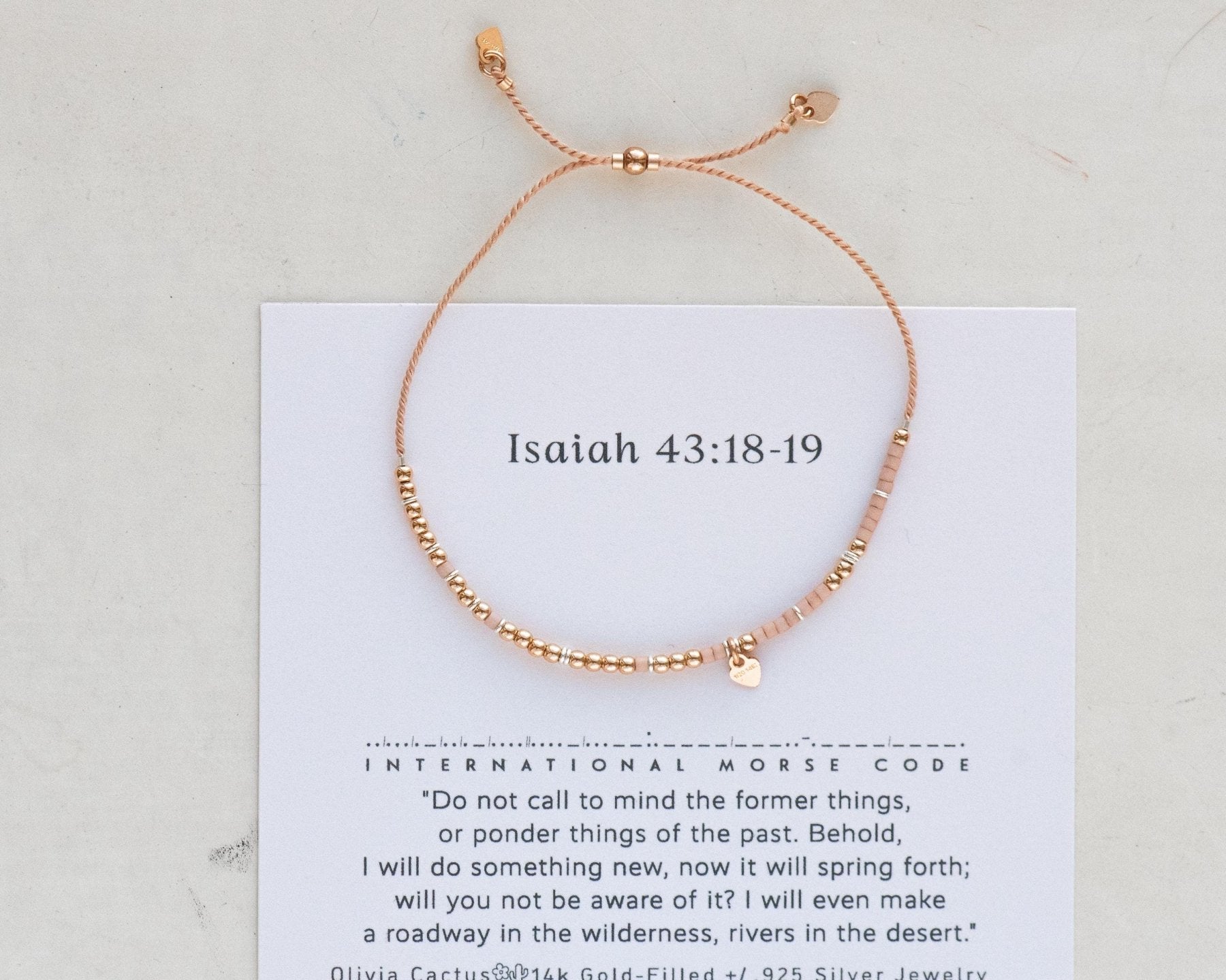 Isaiah 43:18 - 19 Morse Code Bracelet - Dainty 14K Gold & Silver Jewelry by Olivia Cactus