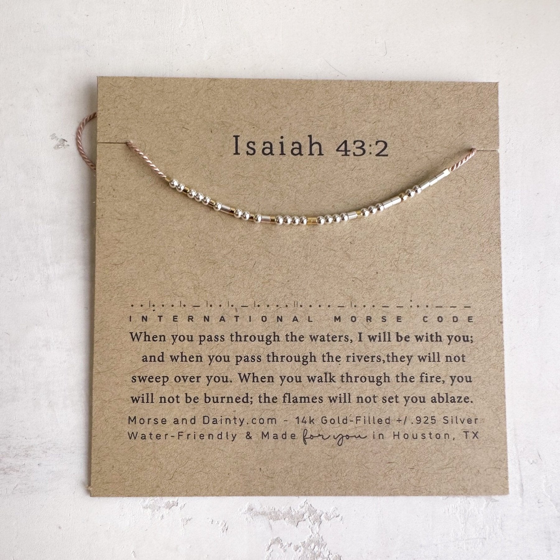 Isaiah 43:2 Bible Verse Morse Code Bracelet - Dainty 14K Gold & Silver Jewelry by Olivia Cactus
