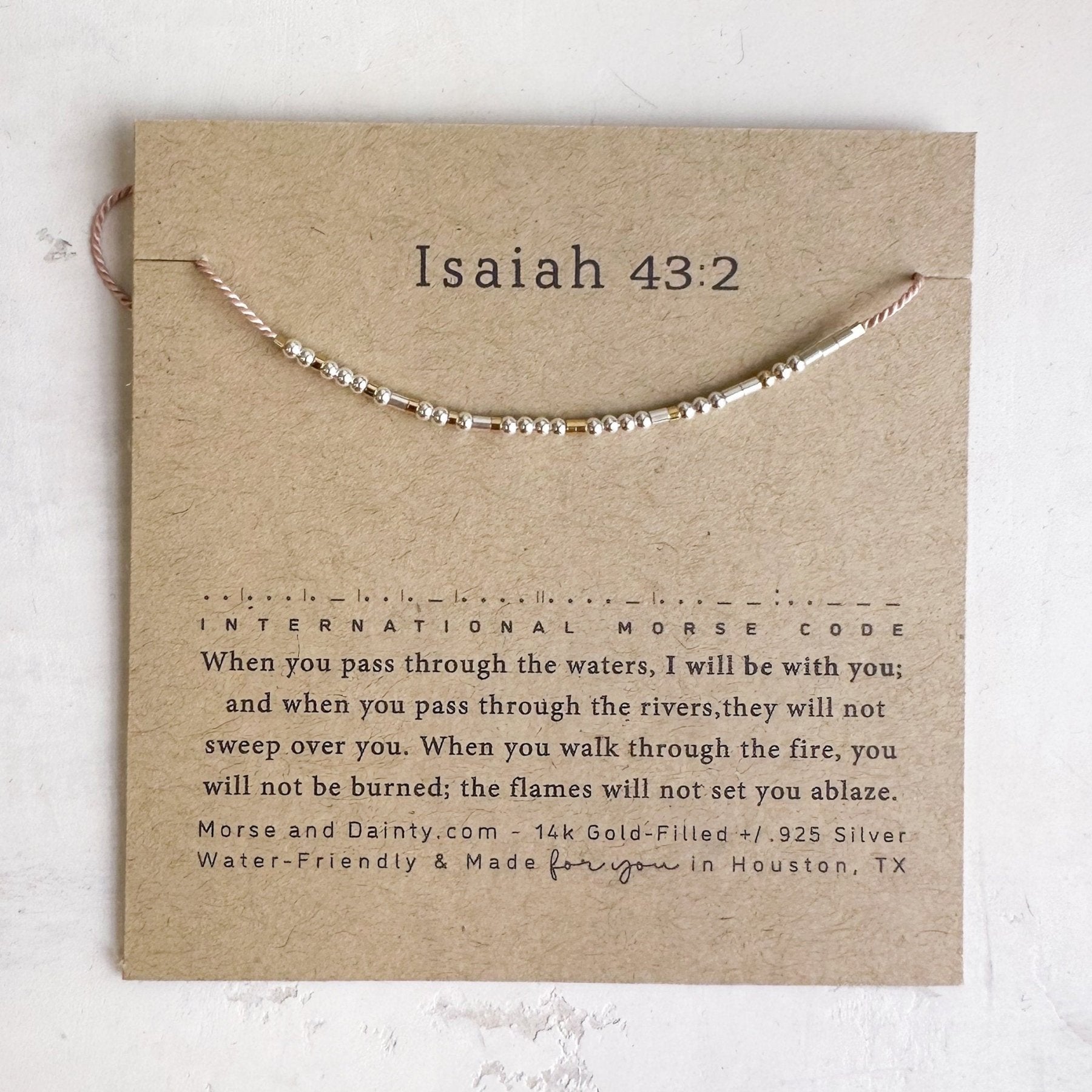 Isaiah 43:2 Bible Verse Morse Code Bracelet - Dainty 14K Gold & Silver Jewelry by Olivia Cactus