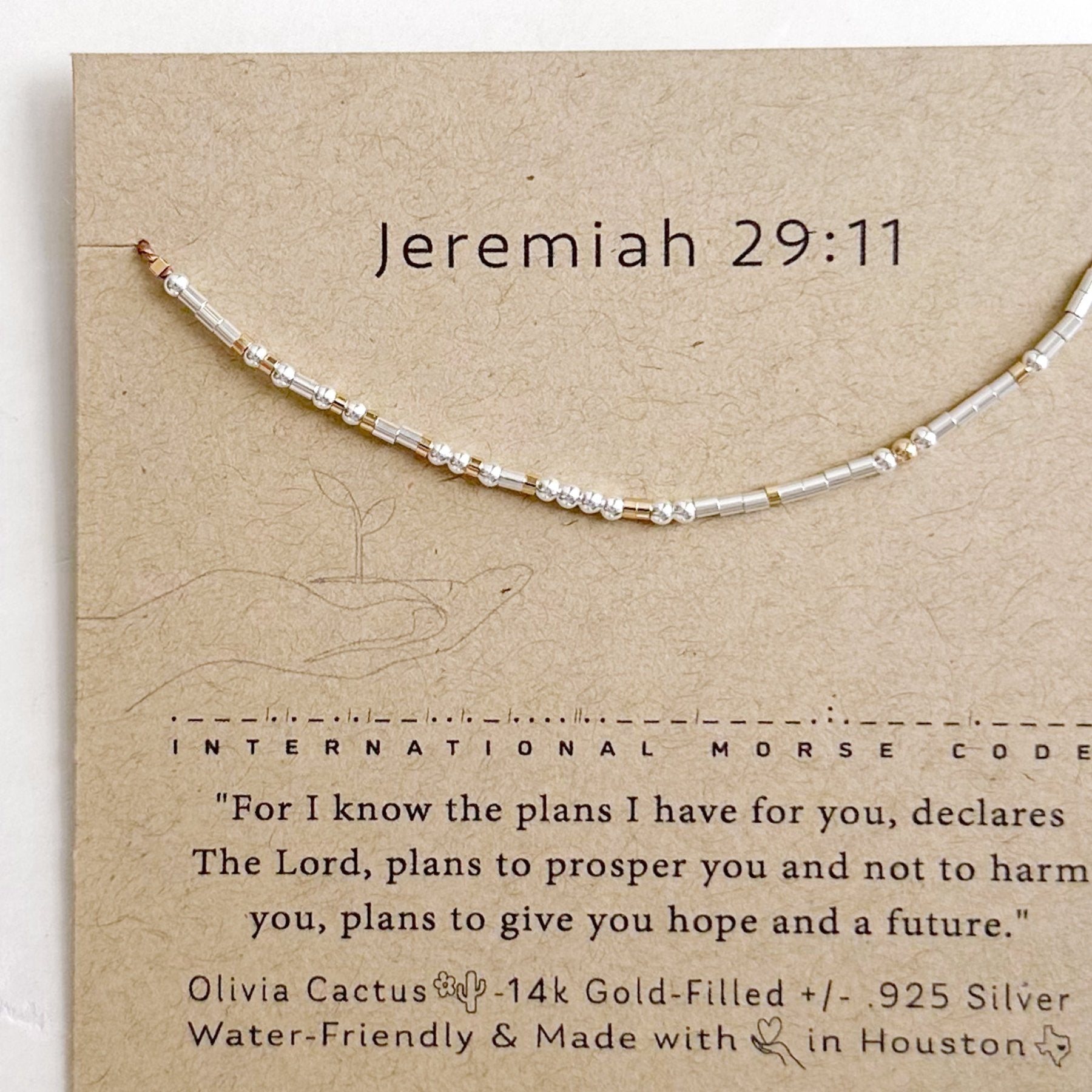 Jeremiah 29:11 Morse Code Bracelet - Dainty 14K Gold & Silver Jewelry by Olivia Cactus