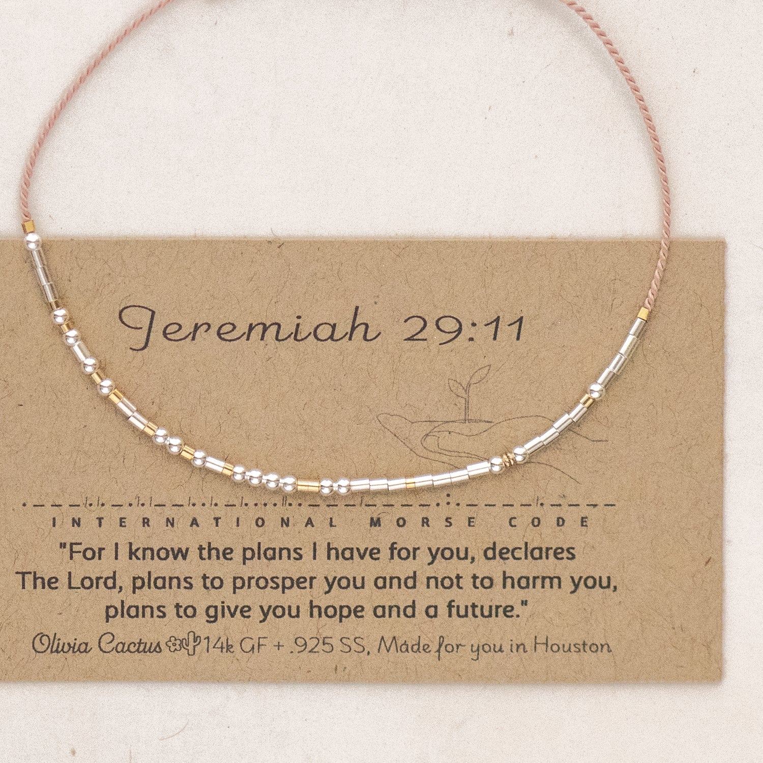 Jeremiah 29:11 Morse Code Bracelet - Dainty 14K Gold & Silver Jewelry by Olivia Cactus