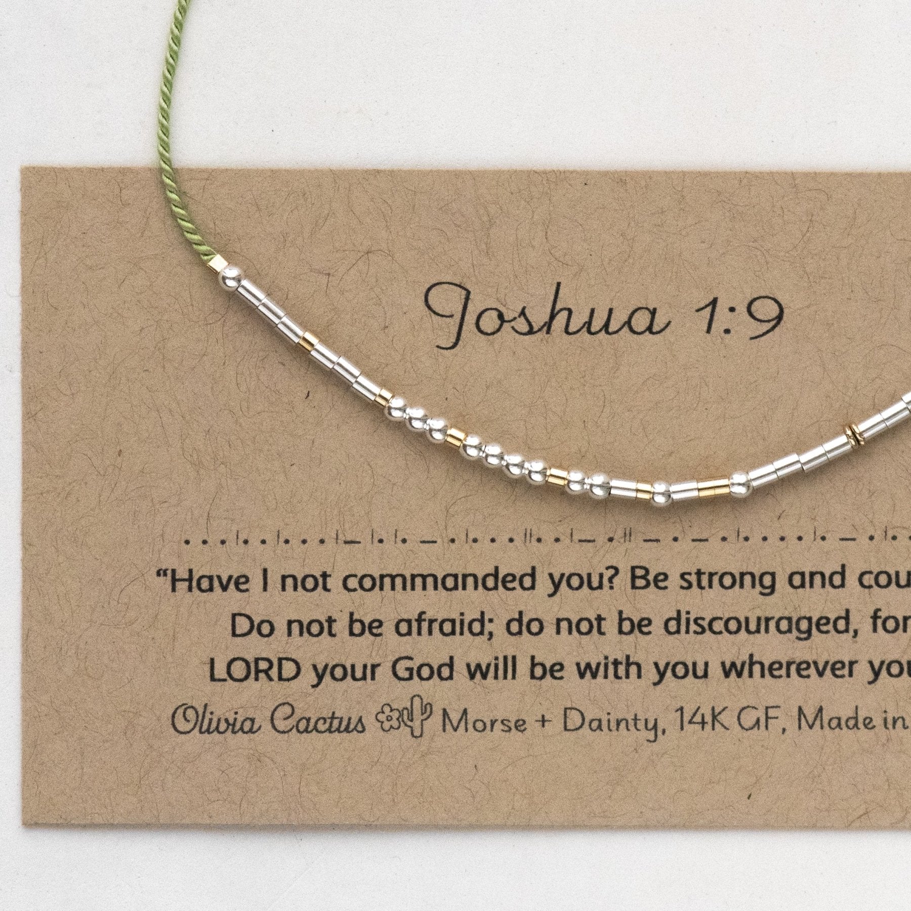 Joshua 1:9 Morse Code Bracelet - Dainty 14K Gold & Silver Jewelry by Olivia Cactus