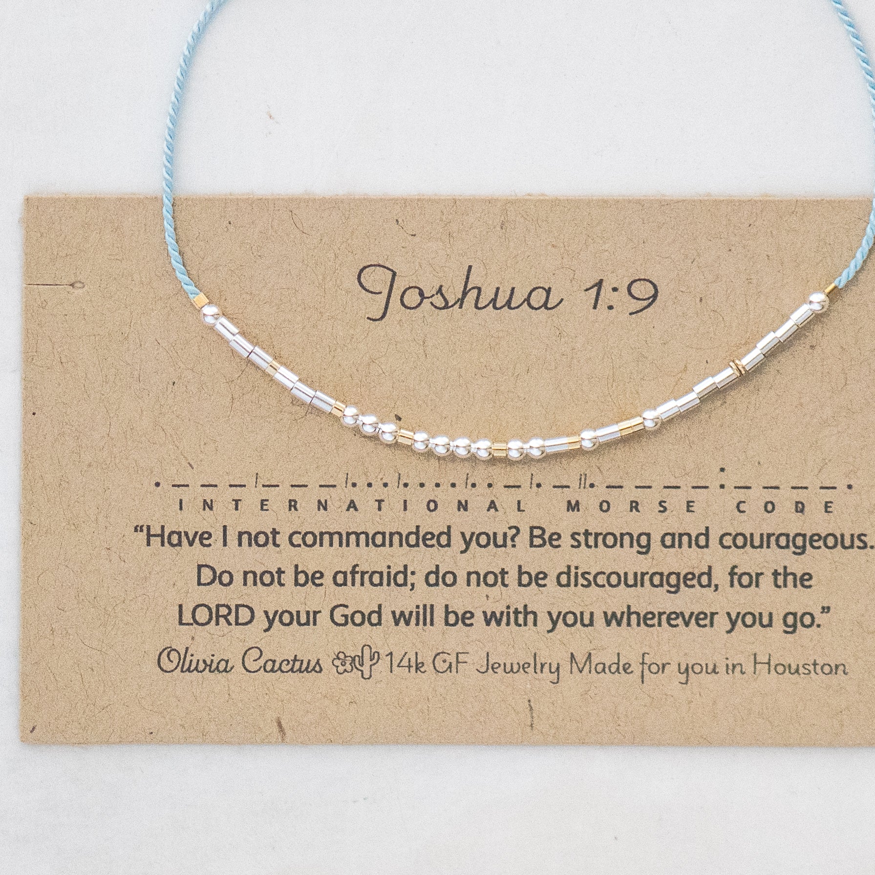 Joshua 1:9 Morse Code Bracelet - Dainty 14K Gold & Silver Jewelry by Olivia Cactus