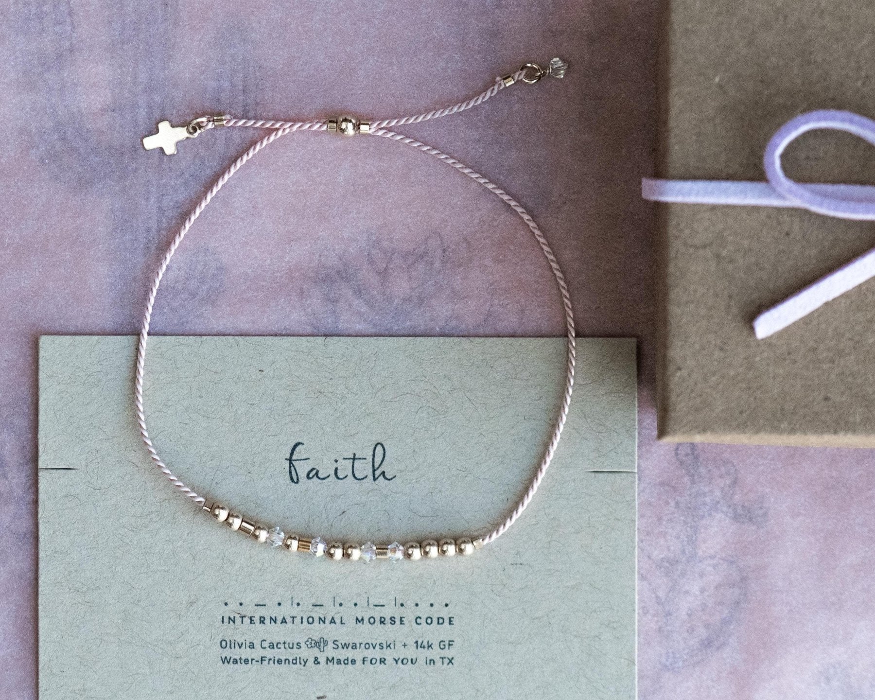 Faith Morse Code Bracelet + Cross Charm - Dainty 14K Gold & Silver Jewelry by Olivia Cactus