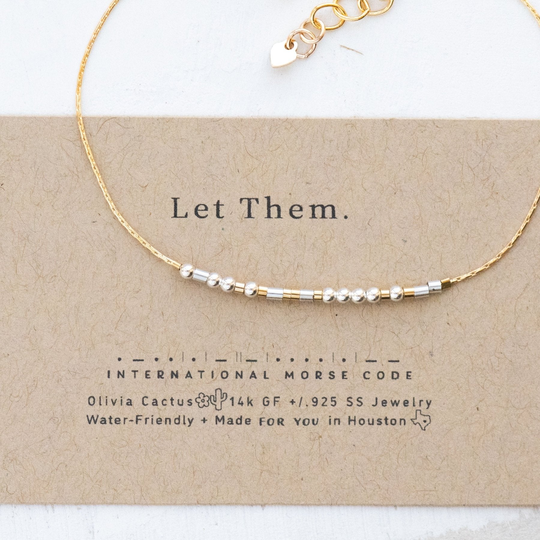 Let Them Morse Code Bracelet - Dainty 14K Gold & Silver Jewelry by Olivia Cactus