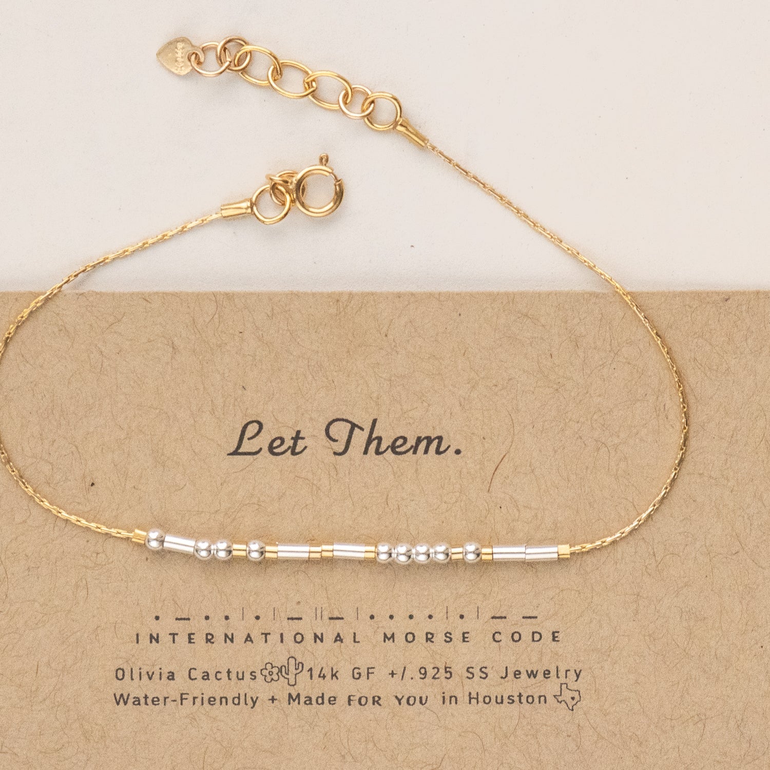 Let Them Morse Code Bracelet - Dainty 14K Gold & Silver Jewelry by Olivia Cactus
