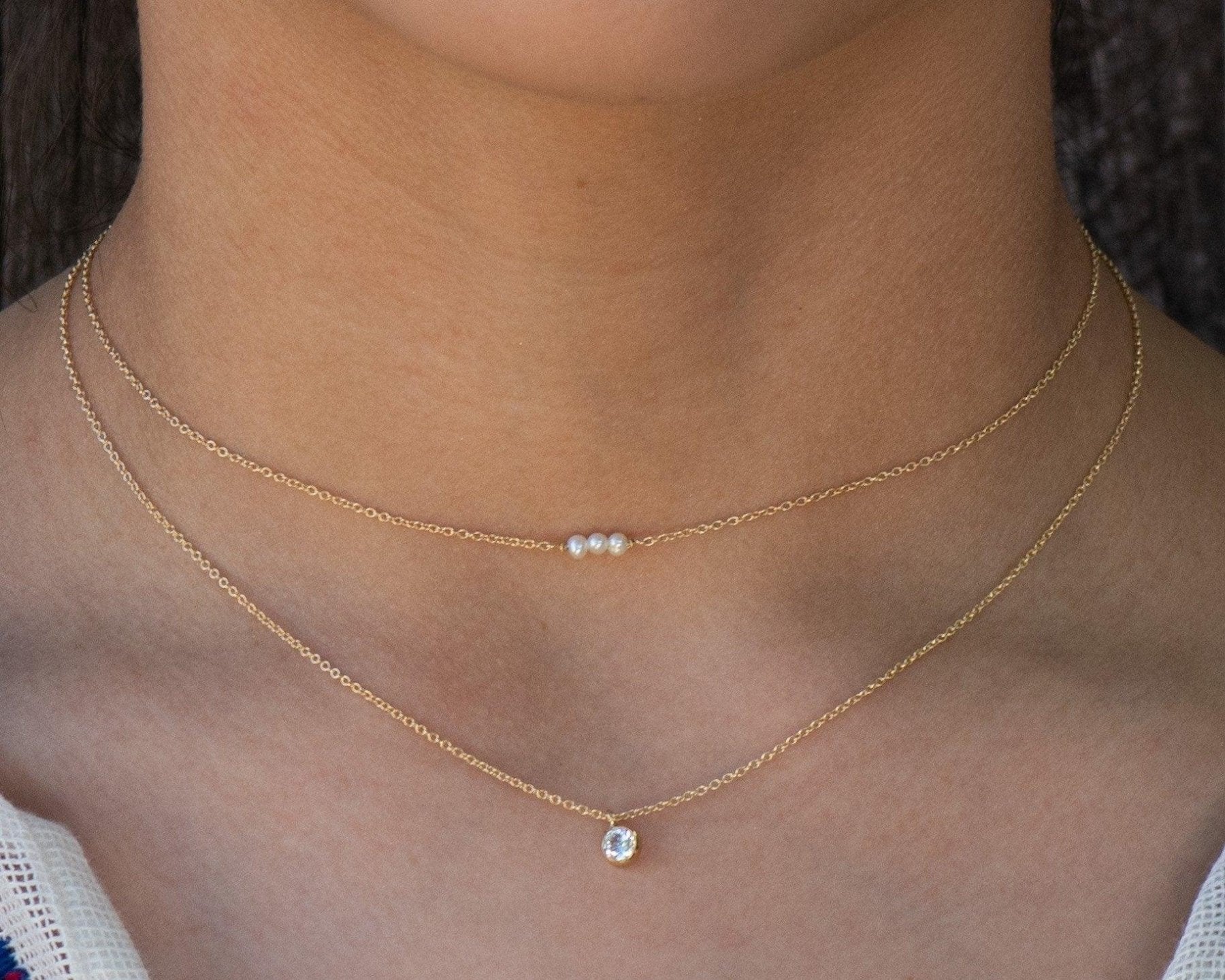 Little Pearls Dainty Gold Chain Necklace - Dainty 14K Gold & Silver Jewelry by Olivia Cactus