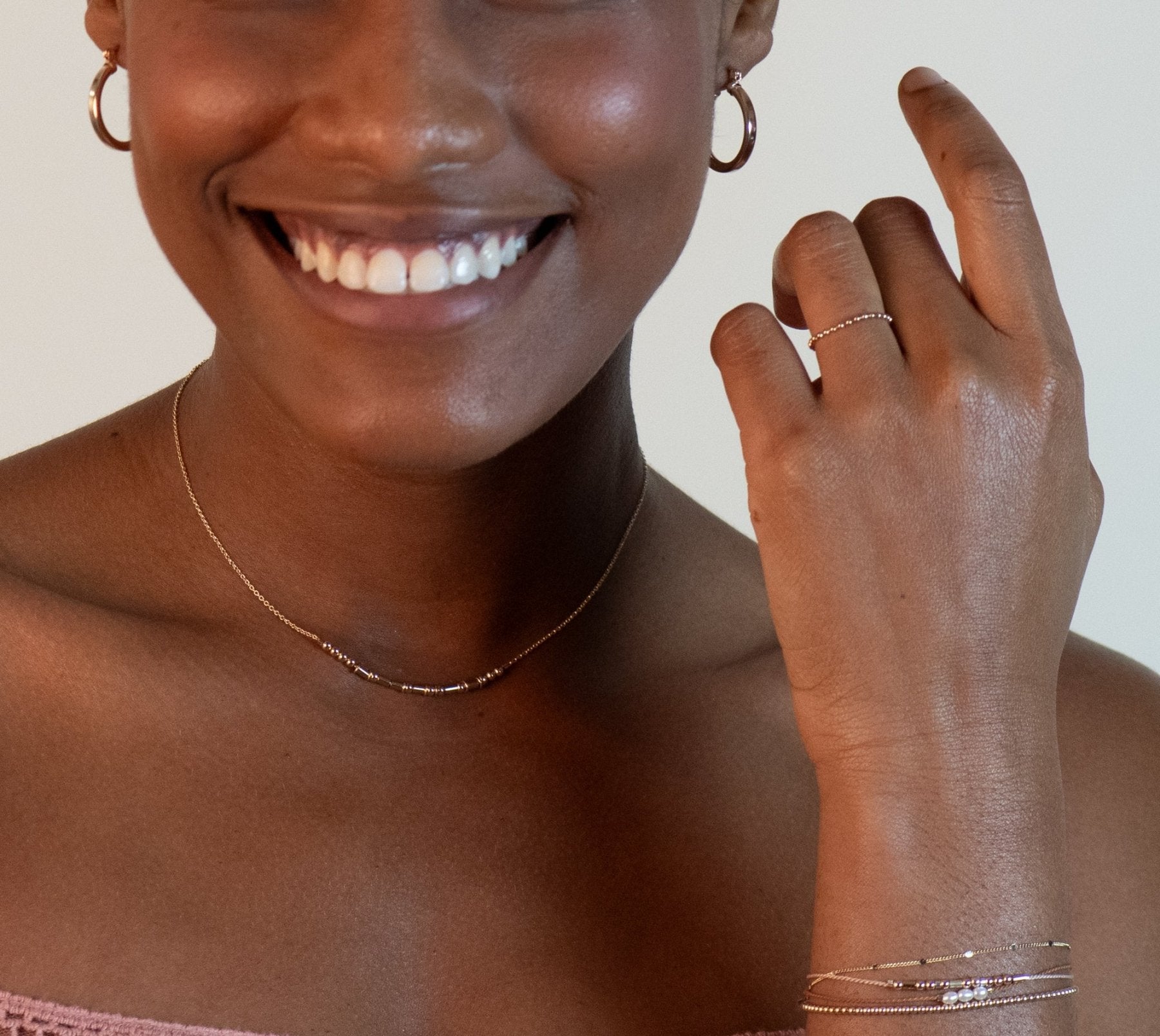 Little Pearls on Cord Bracelet - Dainty 14K Gold & Silver Jewelry by Olivia Cactus