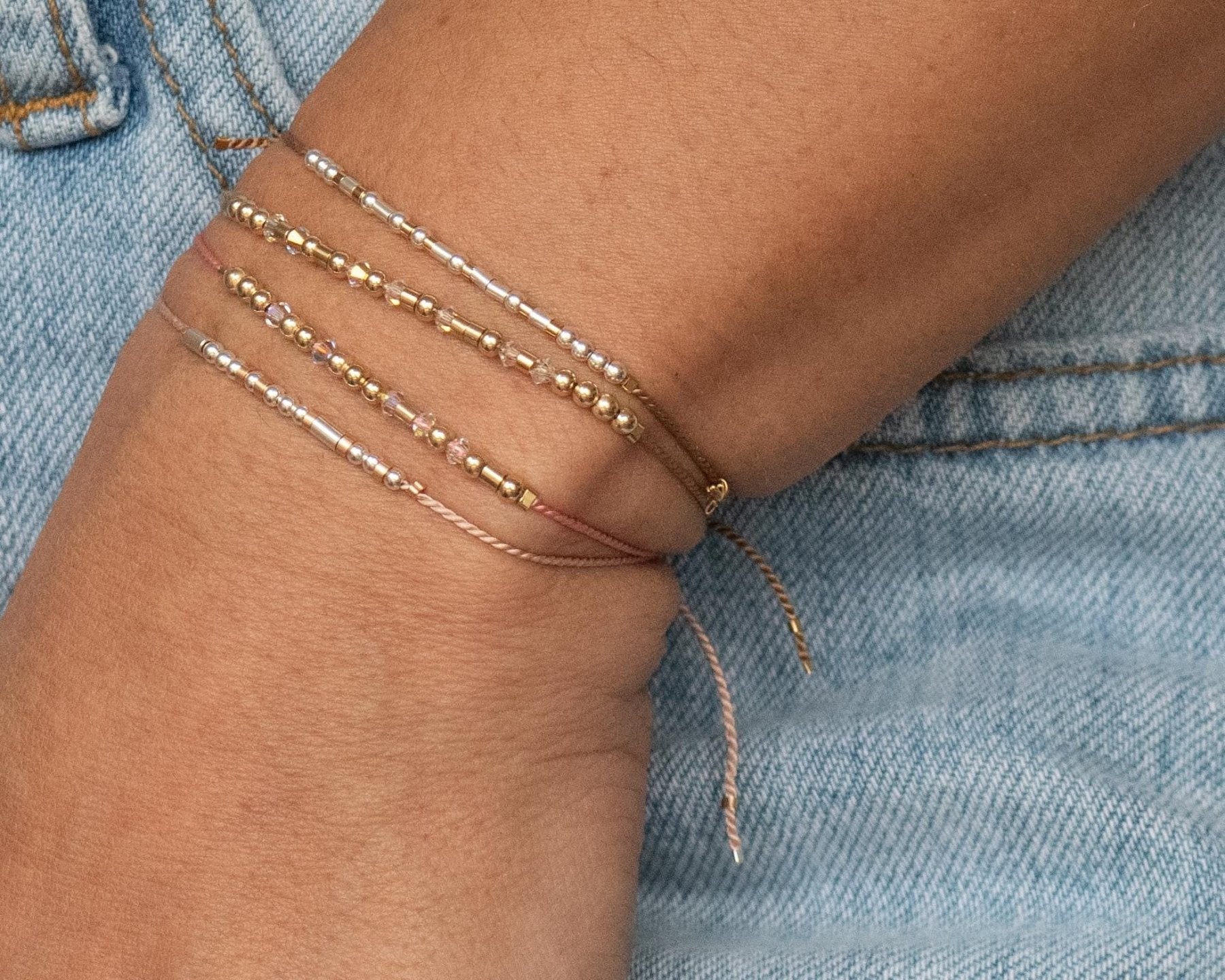 Loved Morse Code Bracelet w/ Swarovski Crystals - Dainty 14K Gold & Silver Jewelry by Olivia Cactus