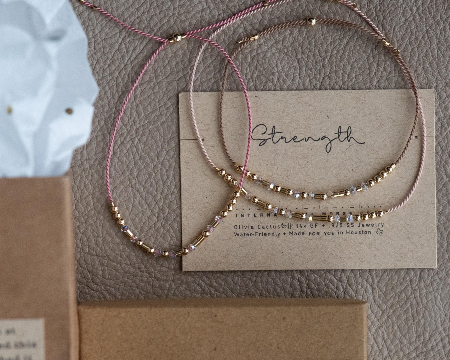 Loved Morse Code Bracelet w/ Swarovski Crystals - Dainty 14K Gold & Silver Jewelry by Olivia Cactus