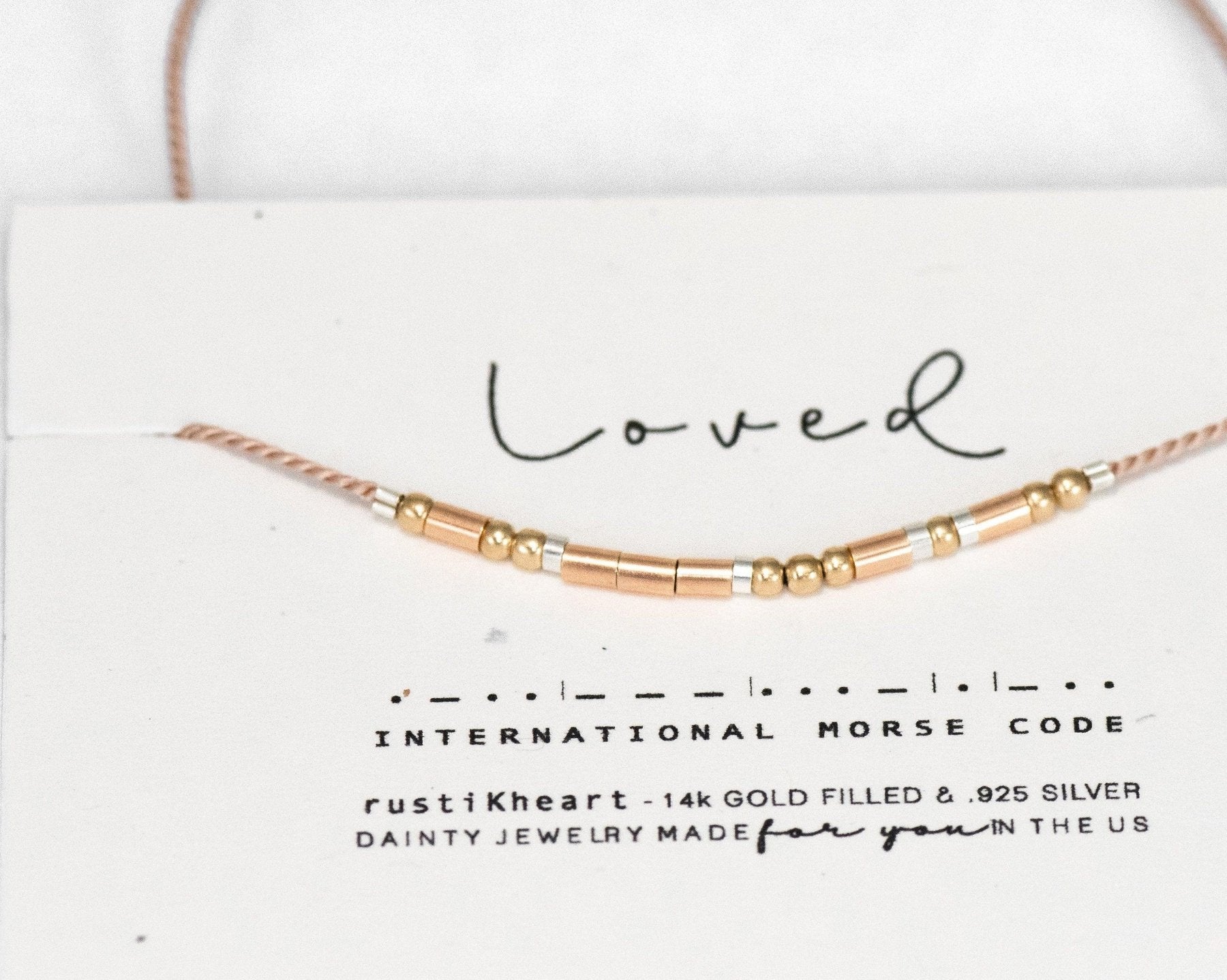 Loved Morse Code Bracelet - Dainty 14K Gold & Silver Jewelry by Olivia Cactus