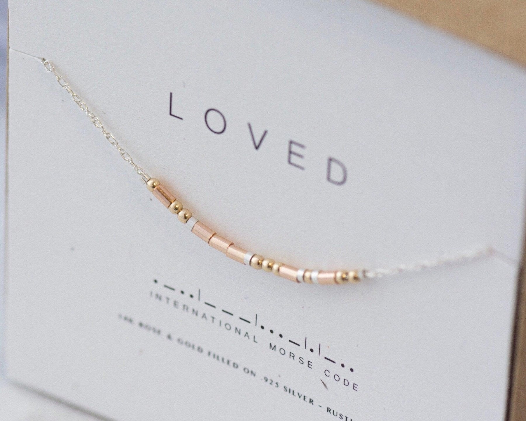 Loved Morse Code Necklace - Dainty 14K Gold & Silver Jewelry by Olivia Cactus