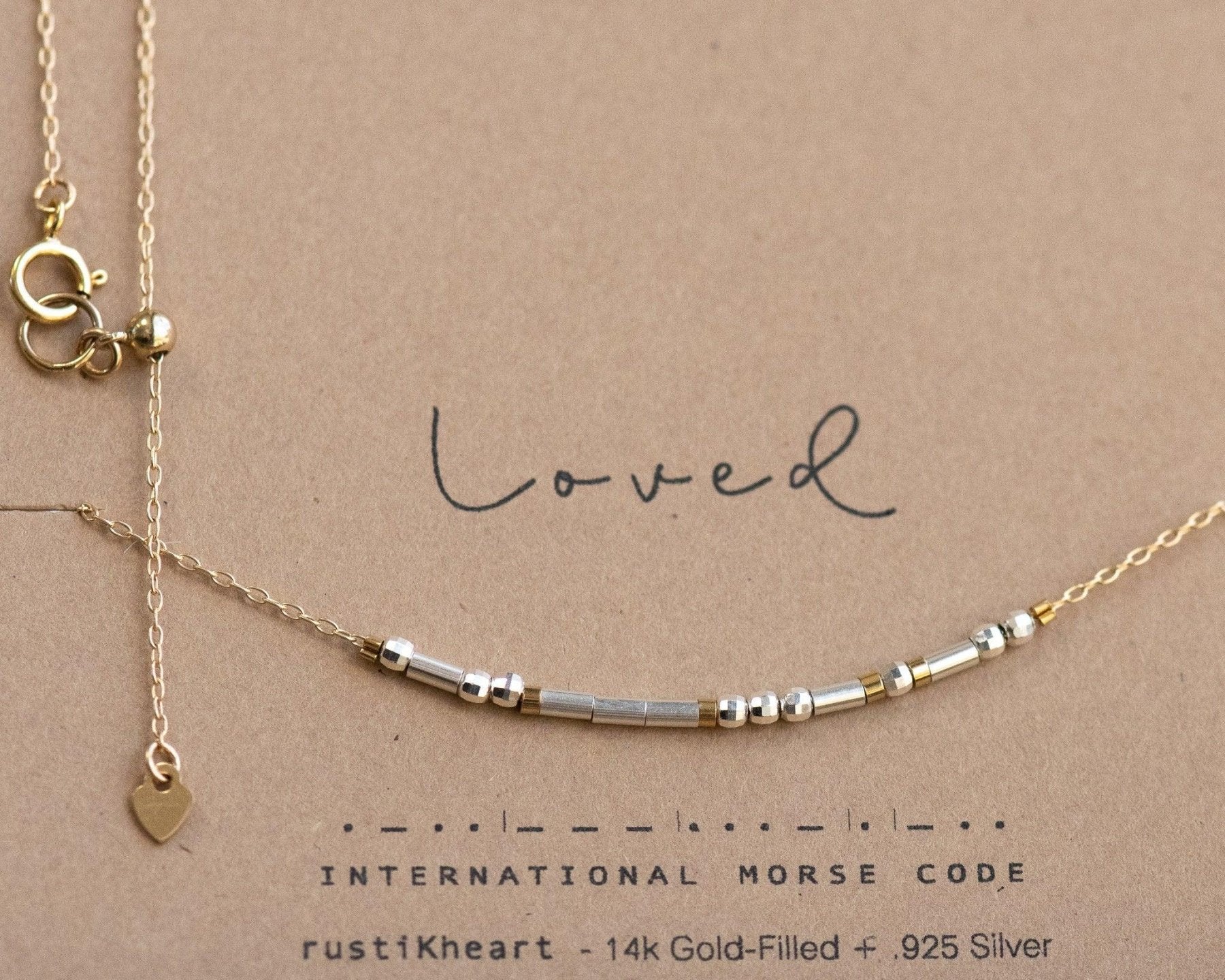 Loved Morse Code Necklace - Dainty 14K Gold & Silver Jewelry by Olivia Cactus