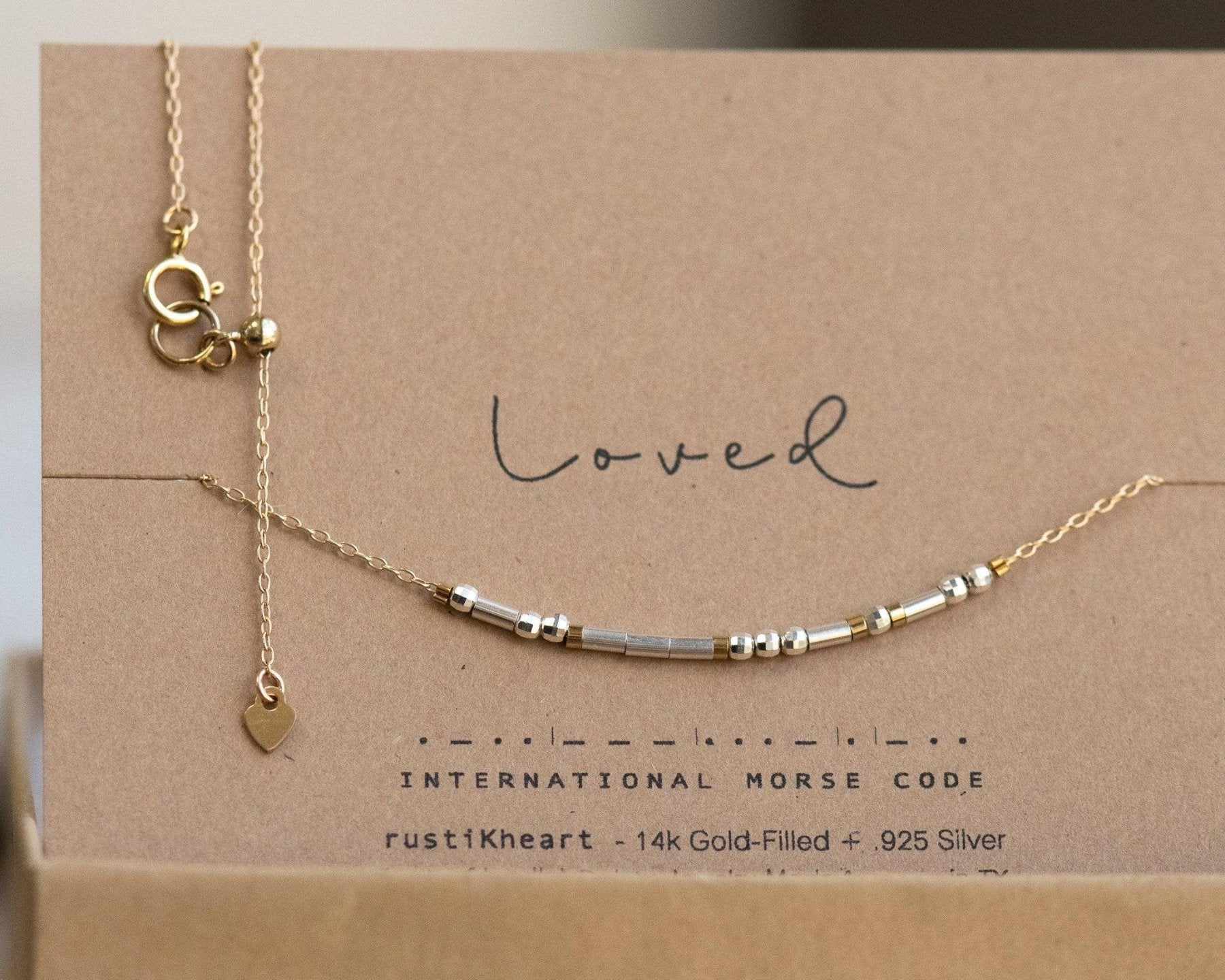 Loved Morse Code Necklace - Dainty 14K Gold & Silver Jewelry by Olivia Cactus