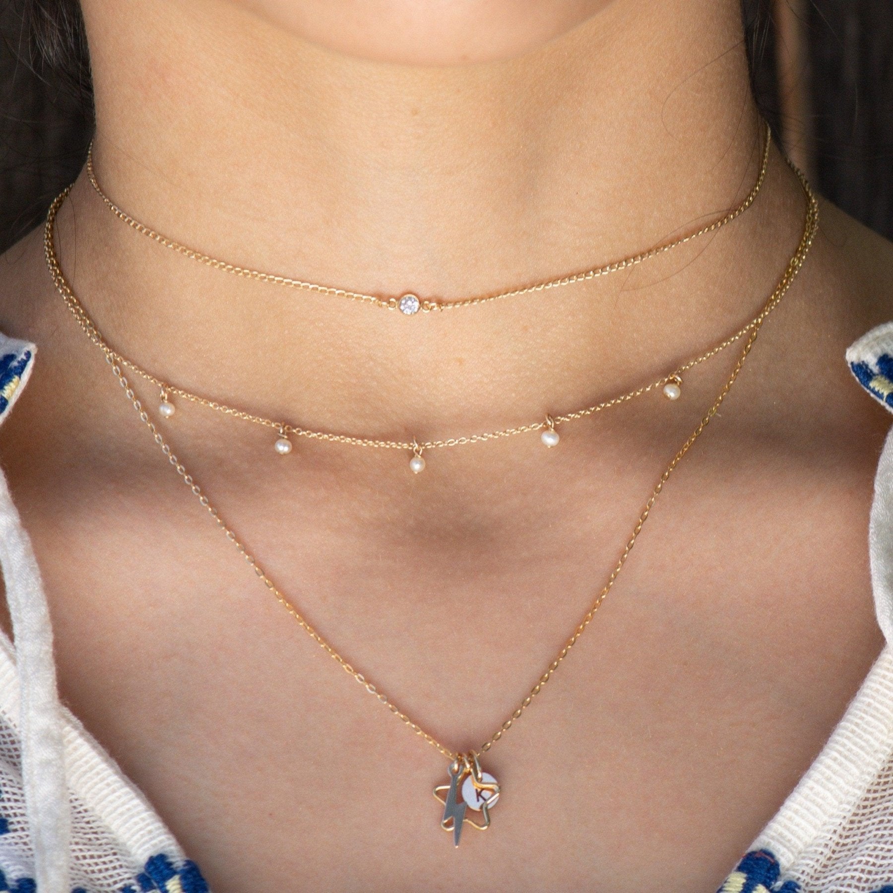 Macarena Tiny Pearls Necklace - Dainty 14K Gold & Silver Jewelry by Olivia Cactus