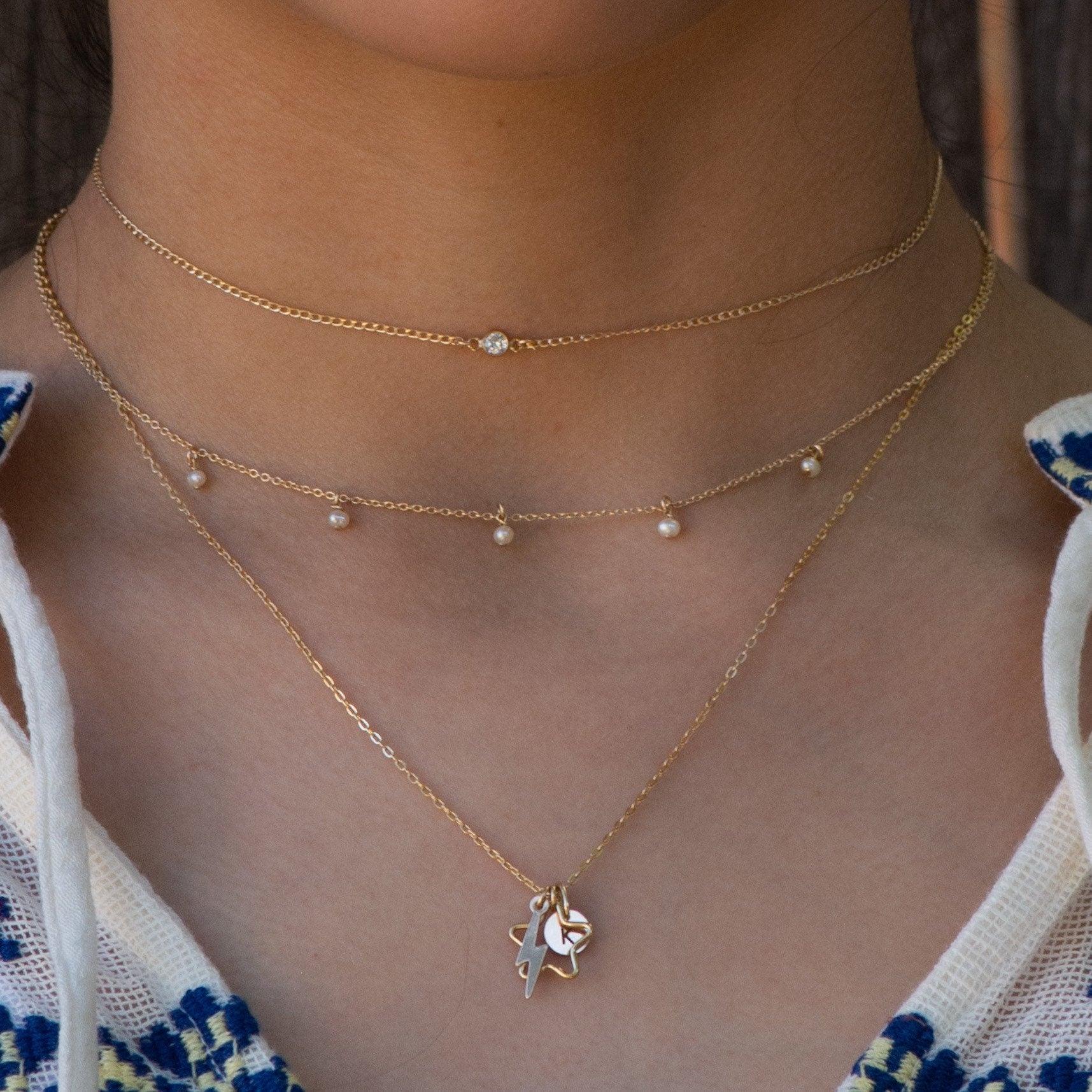 Macarena Tiny Pearls Necklace - Dainty 14K Gold & Silver Jewelry by Olivia Cactus