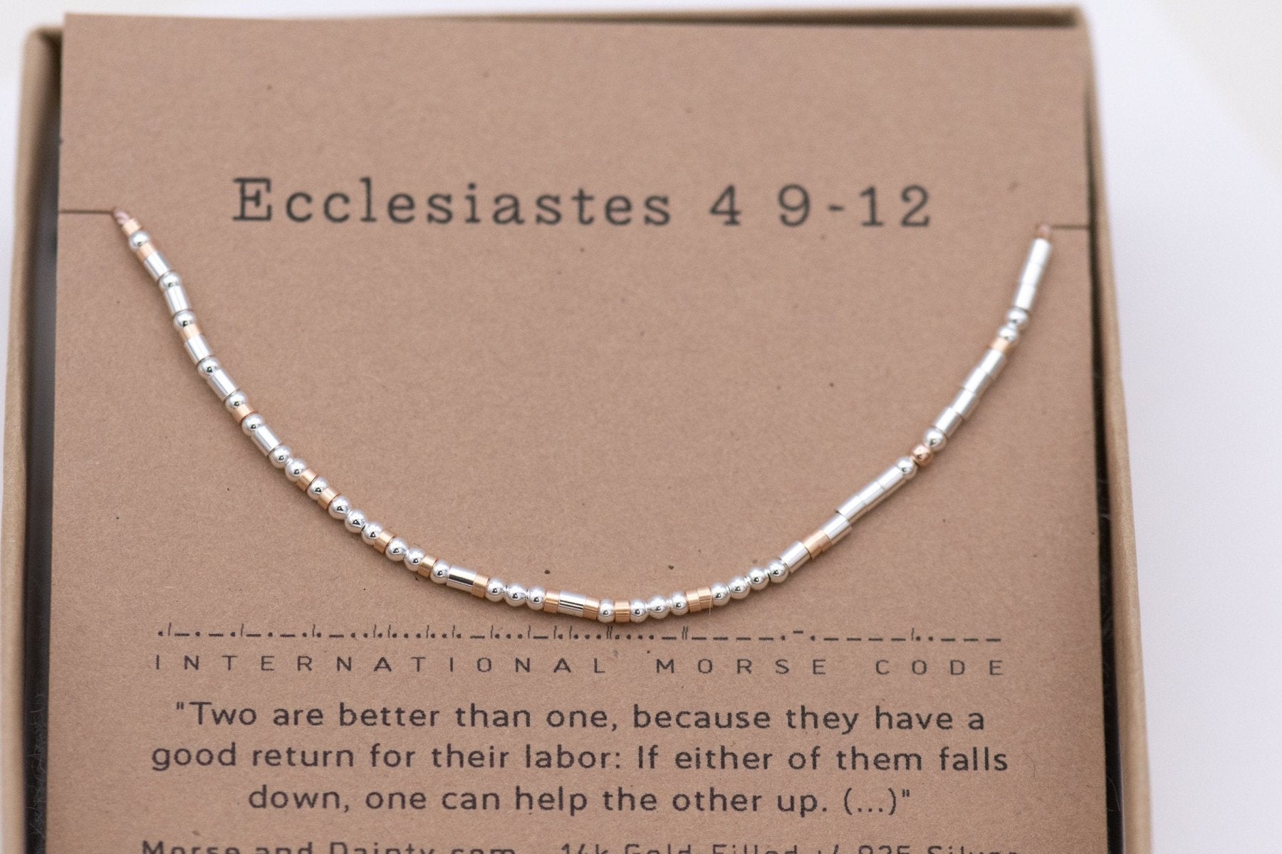 Matthew 19:6 Morse Code Bracelet - Dainty 14K Gold & Silver Jewelry by Olivia Cactus