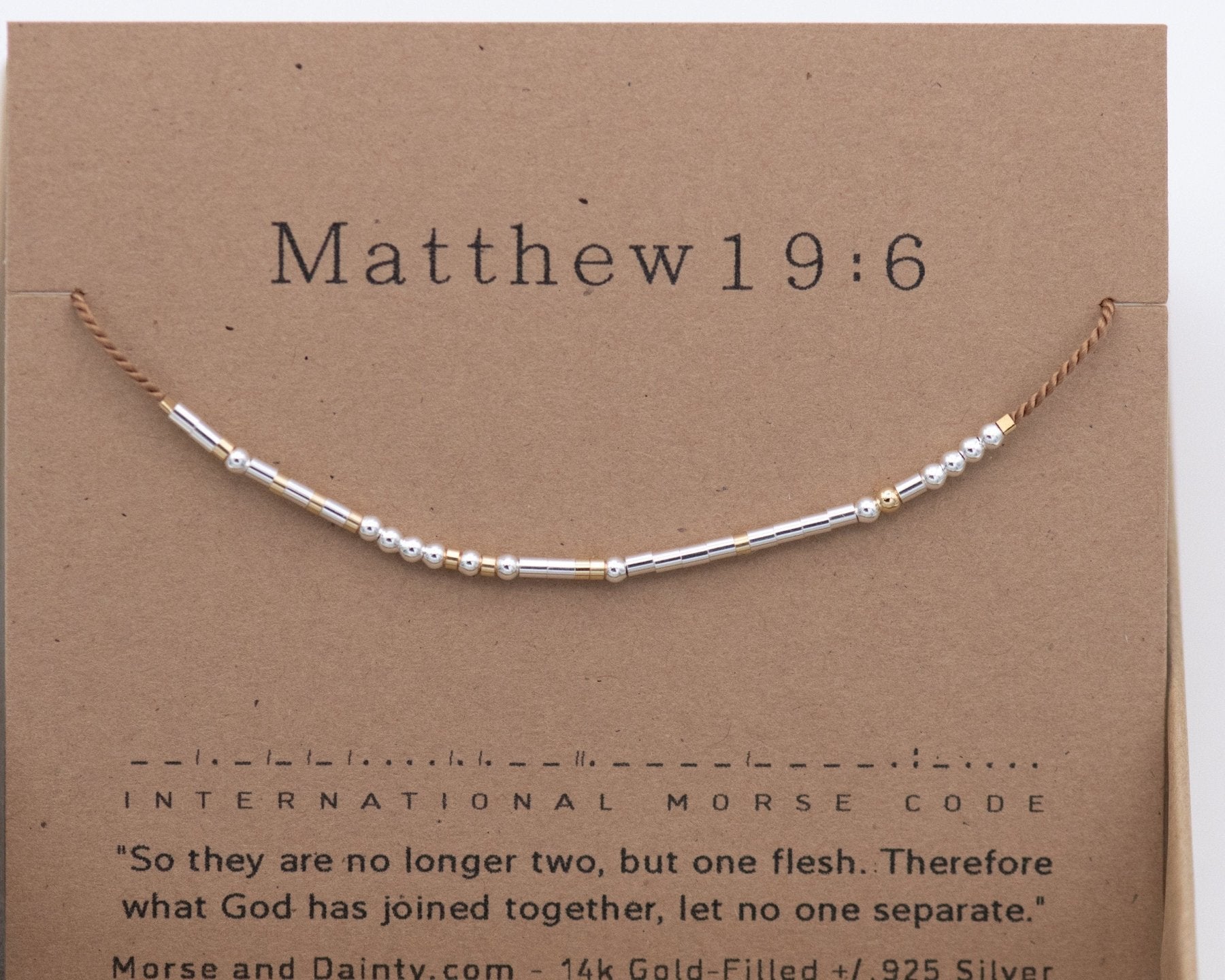 Matthew 19:6 Morse Code Bracelet - Dainty 14K Gold & Silver Jewelry by Olivia Cactus