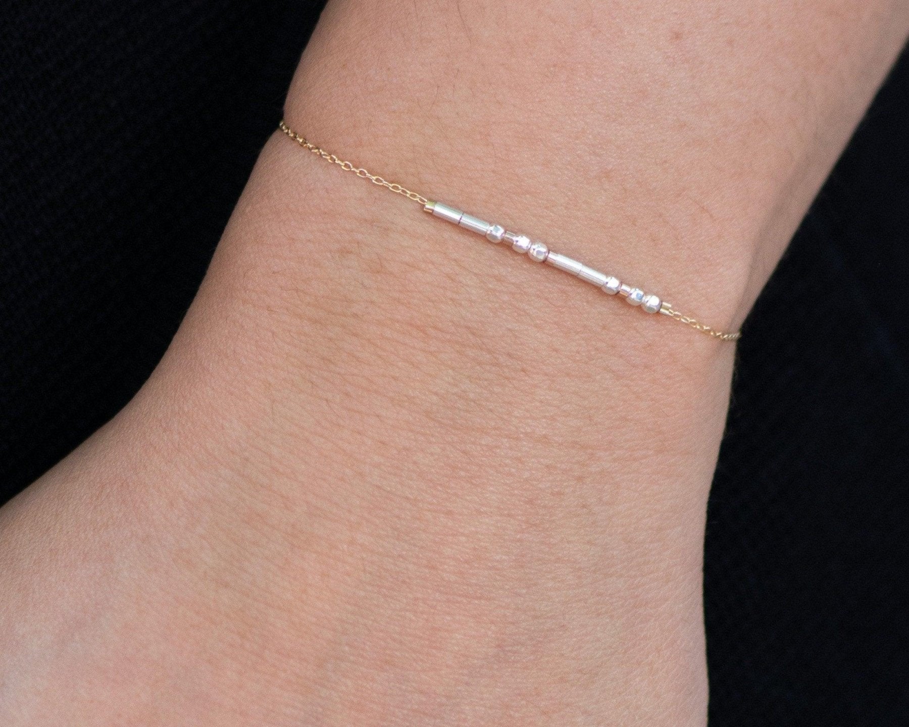 Mimi Morse Code Bracelet - Dainty 14K Gold & Silver Jewelry by Olivia Cactus