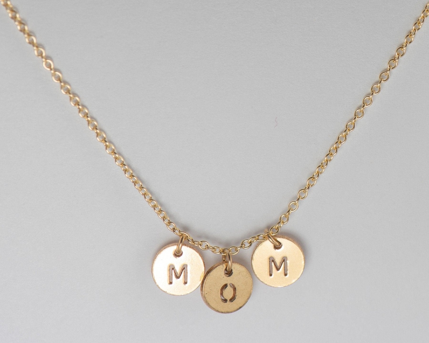 MOM Letter Discs Necklace - Dainty 14K Gold & Silver Jewelry by Olivia Cactus