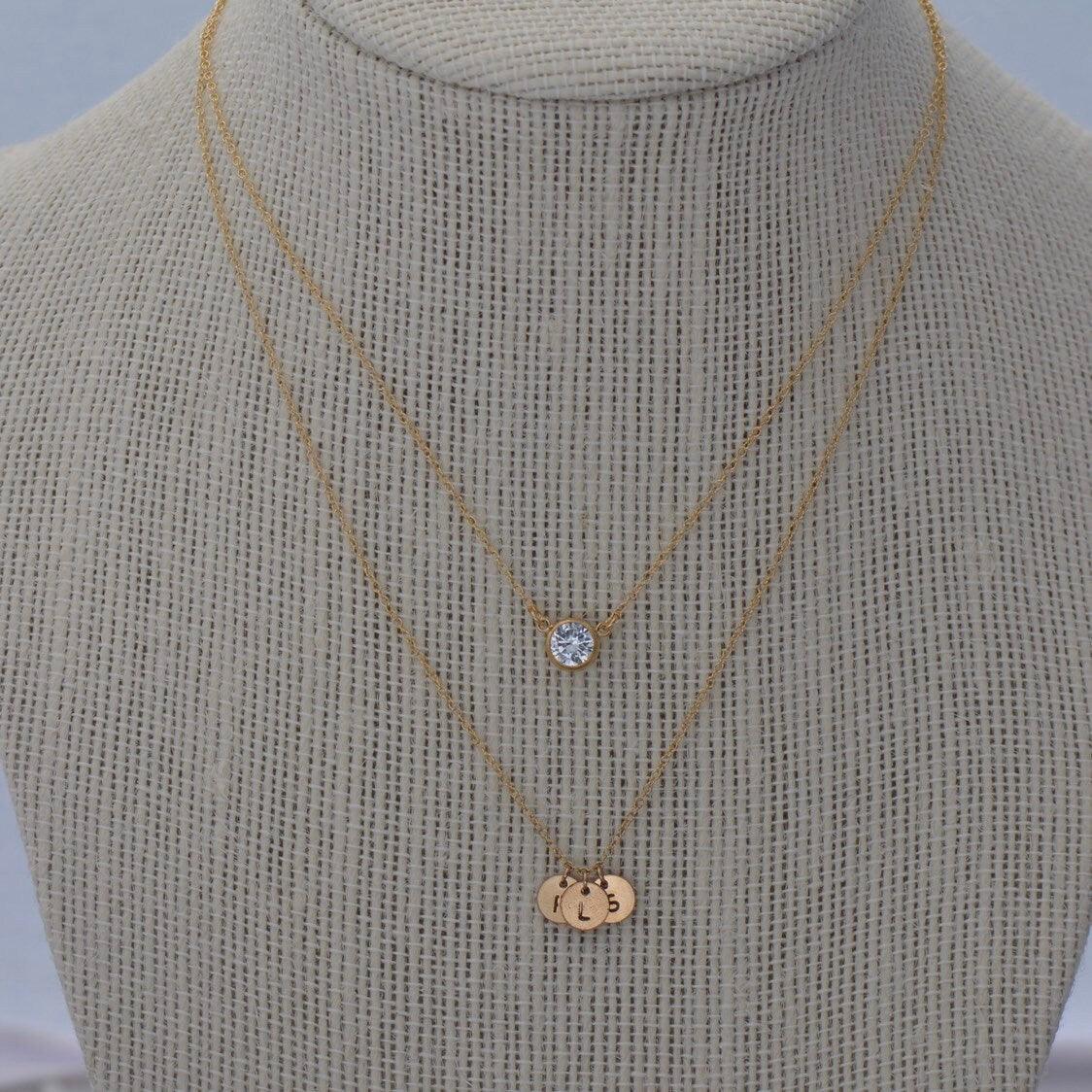 MOM Letter Discs Necklace - Dainty 14K Gold & Silver Jewelry by Olivia Cactus