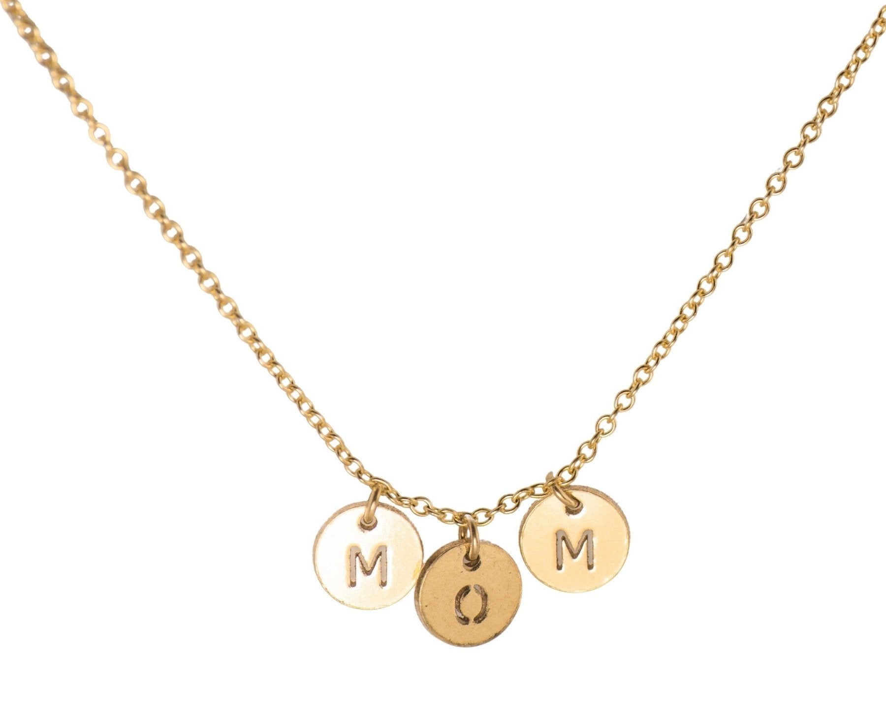 MOM Letter Discs Necklace - Dainty 14K Gold & Silver Jewelry by Olivia Cactus