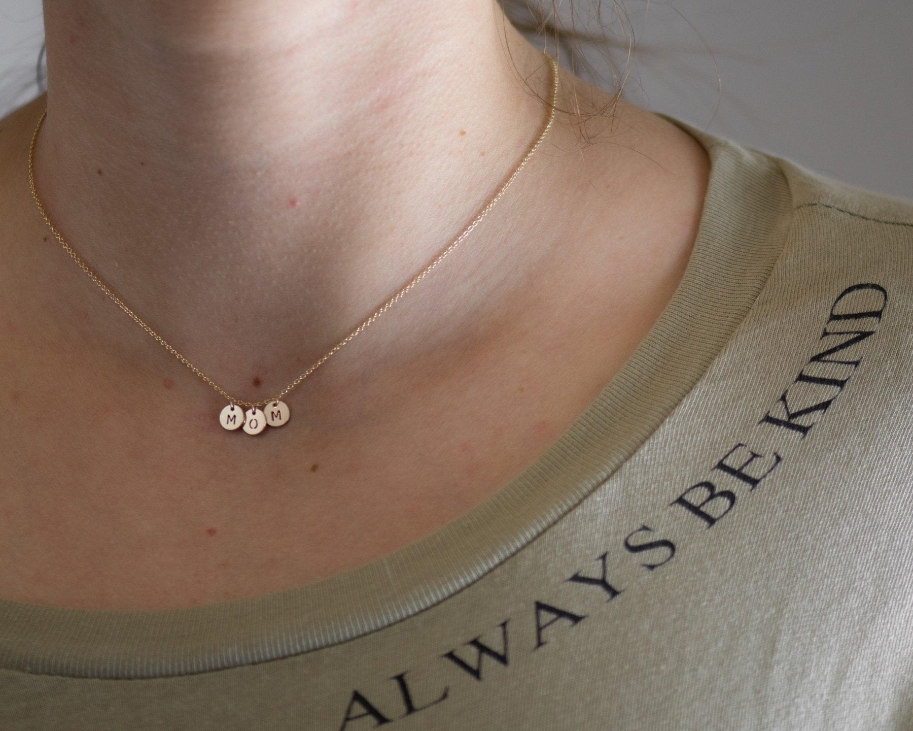 MOM Letter Discs Necklace - Dainty 14K Gold & Silver Jewelry by Olivia Cactus