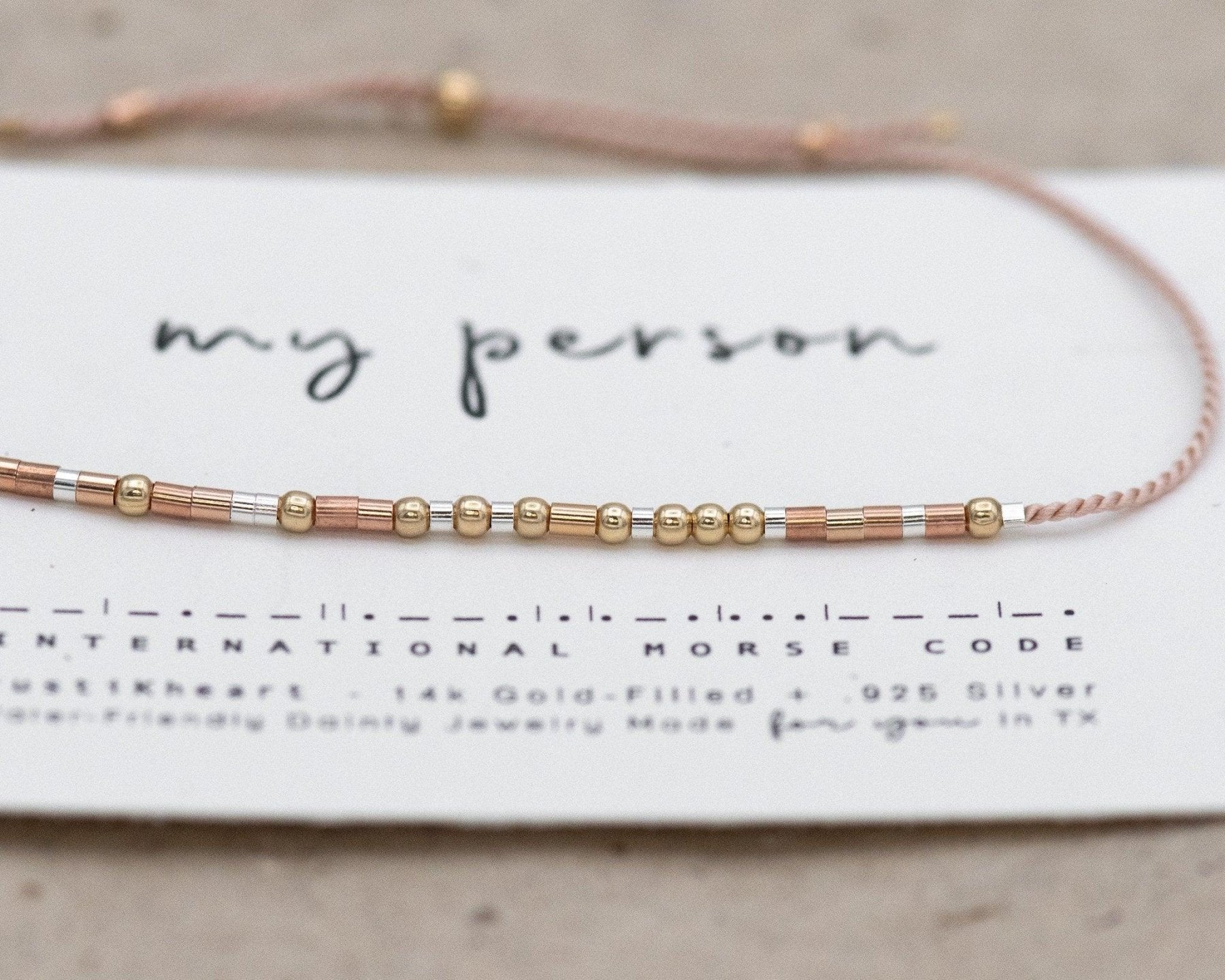 My Person Morse Code Bracelet - Dainty 14K Gold & Silver Jewelry by Olivia Cactus