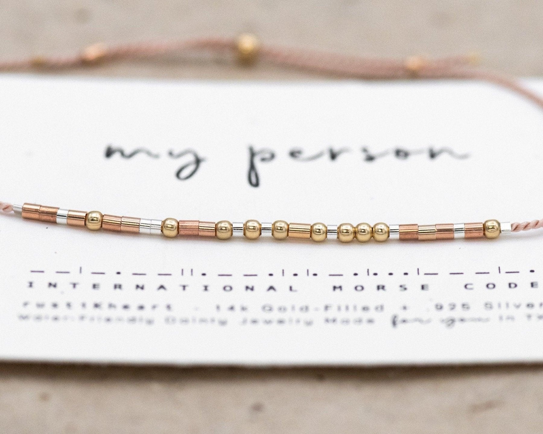 My Person Morse Code Bracelet - Dainty 14K Gold & Silver Jewelry by Olivia Cactus