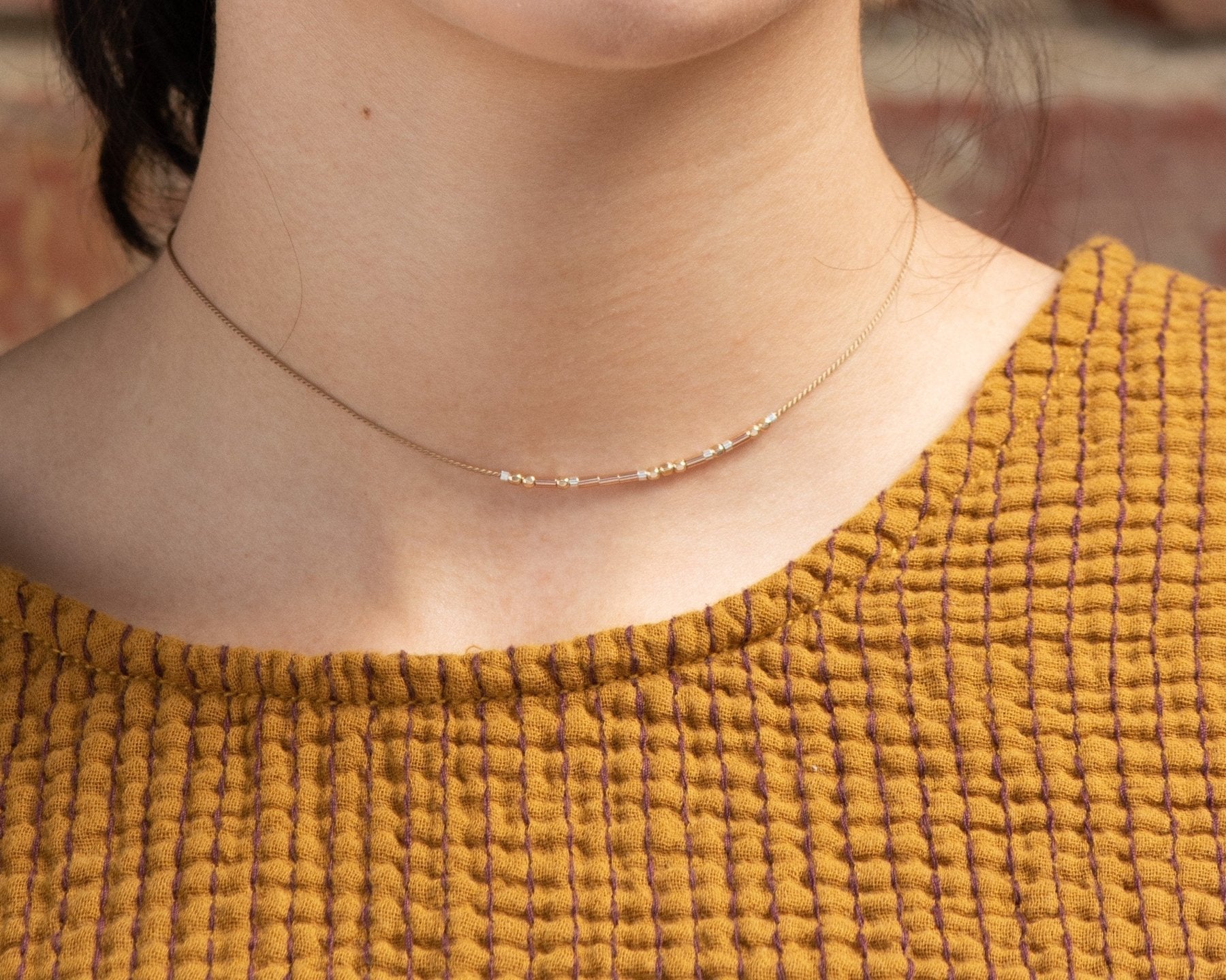Patience Morse Code Necklace - Dainty 14K Gold & Silver Jewelry by Olivia Cactus