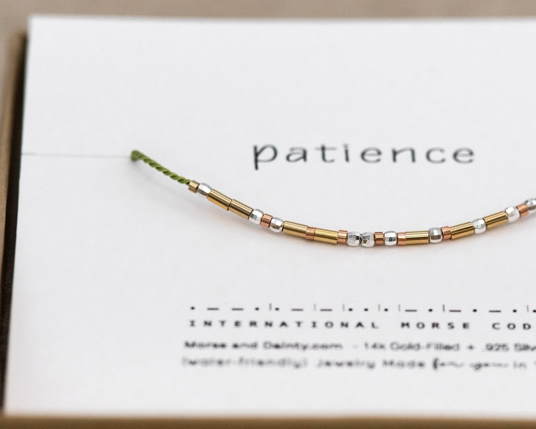 Patience Morse Code Necklace - Dainty 14K Gold & Silver Jewelry by Olivia Cactus