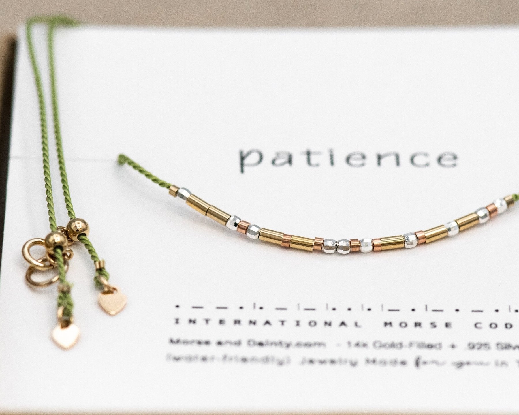 Patience Morse Code Necklace - Dainty 14K Gold & Silver Jewelry by Olivia Cactus