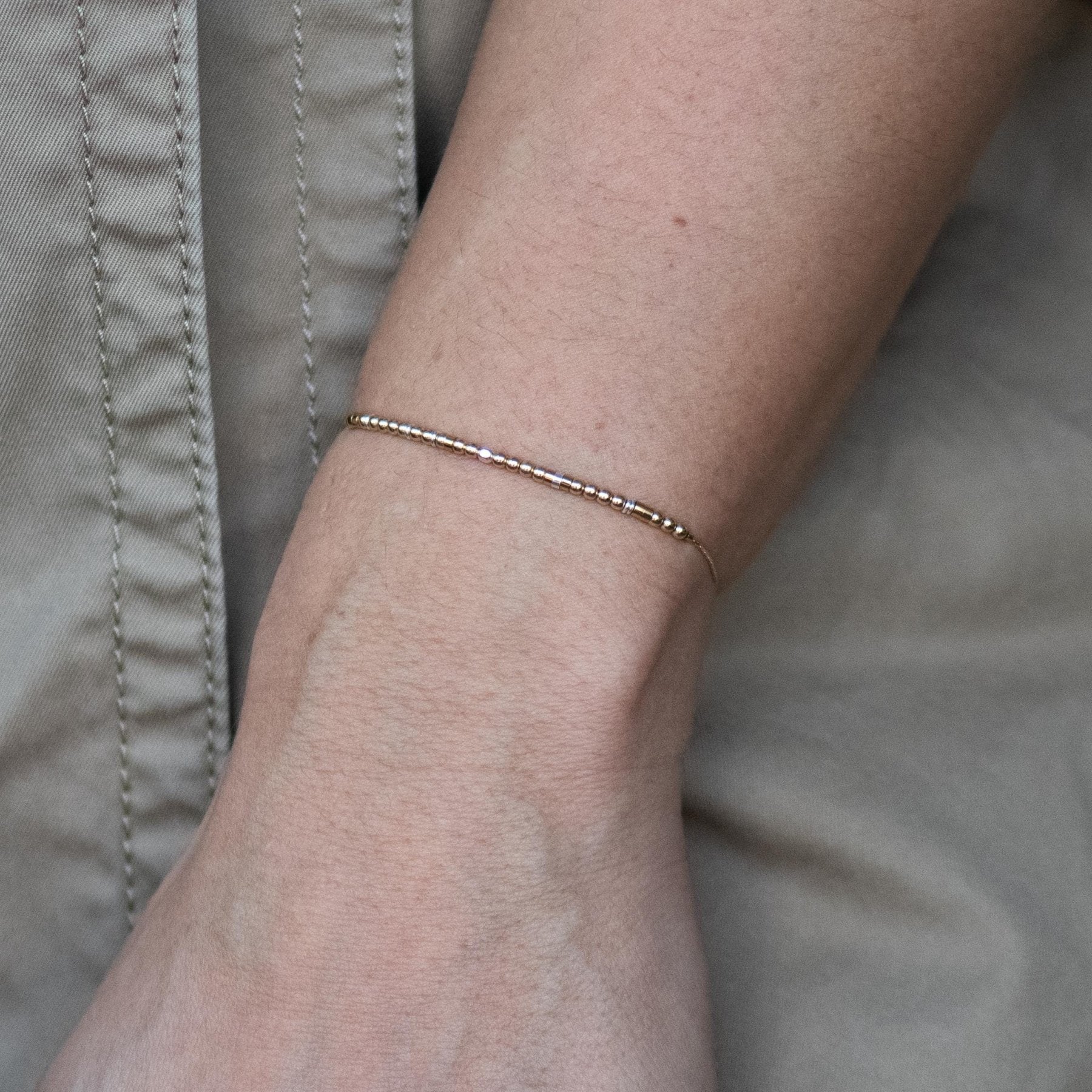 Philippians 4: 6 - 7 Morse Code Bracelet - Dainty 14K Gold & Silver Jewelry by Olivia Cactus