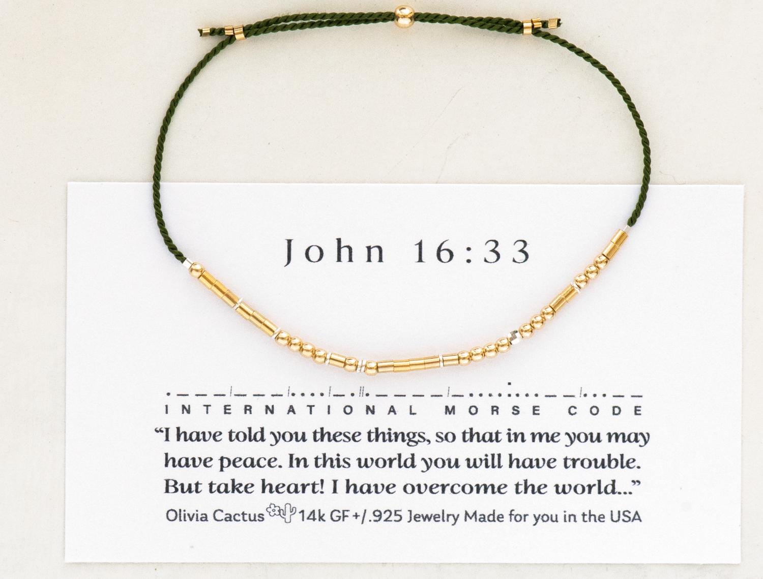 Philippians 4:6 Morse Code Bracelet - Dainty 14K Gold & Silver Jewelry by Olivia Cactus